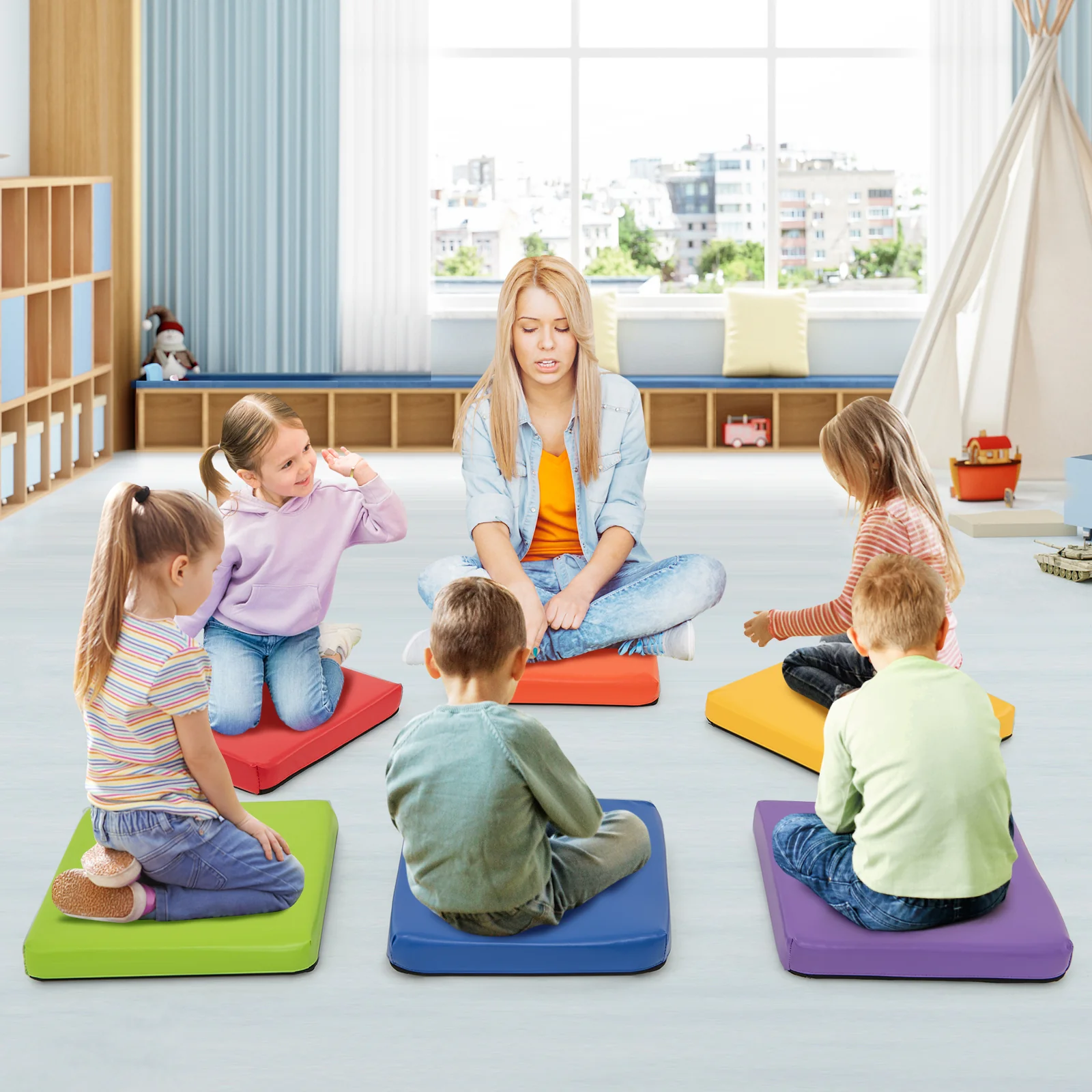 6 PCS Square Floor Cushions, Soft Sponge Floor Pillows for Classroom Home Nursery Kids Room Daycare - Image 3