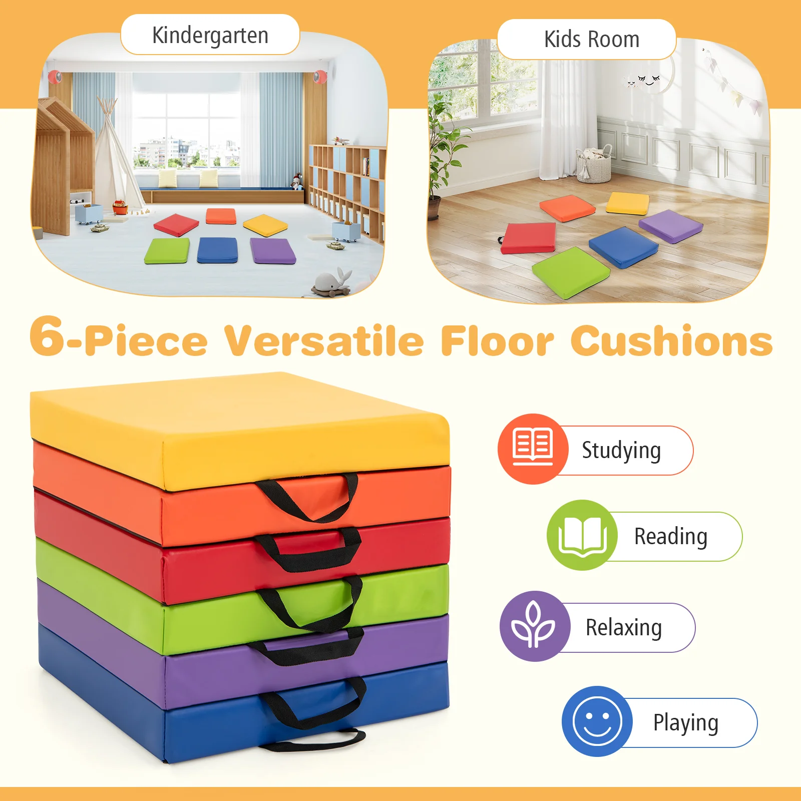 6 PCS Square Floor Cushions, Soft Sponge Floor Pillows for Classroom Home Nursery Kids Room Daycare - Image 7