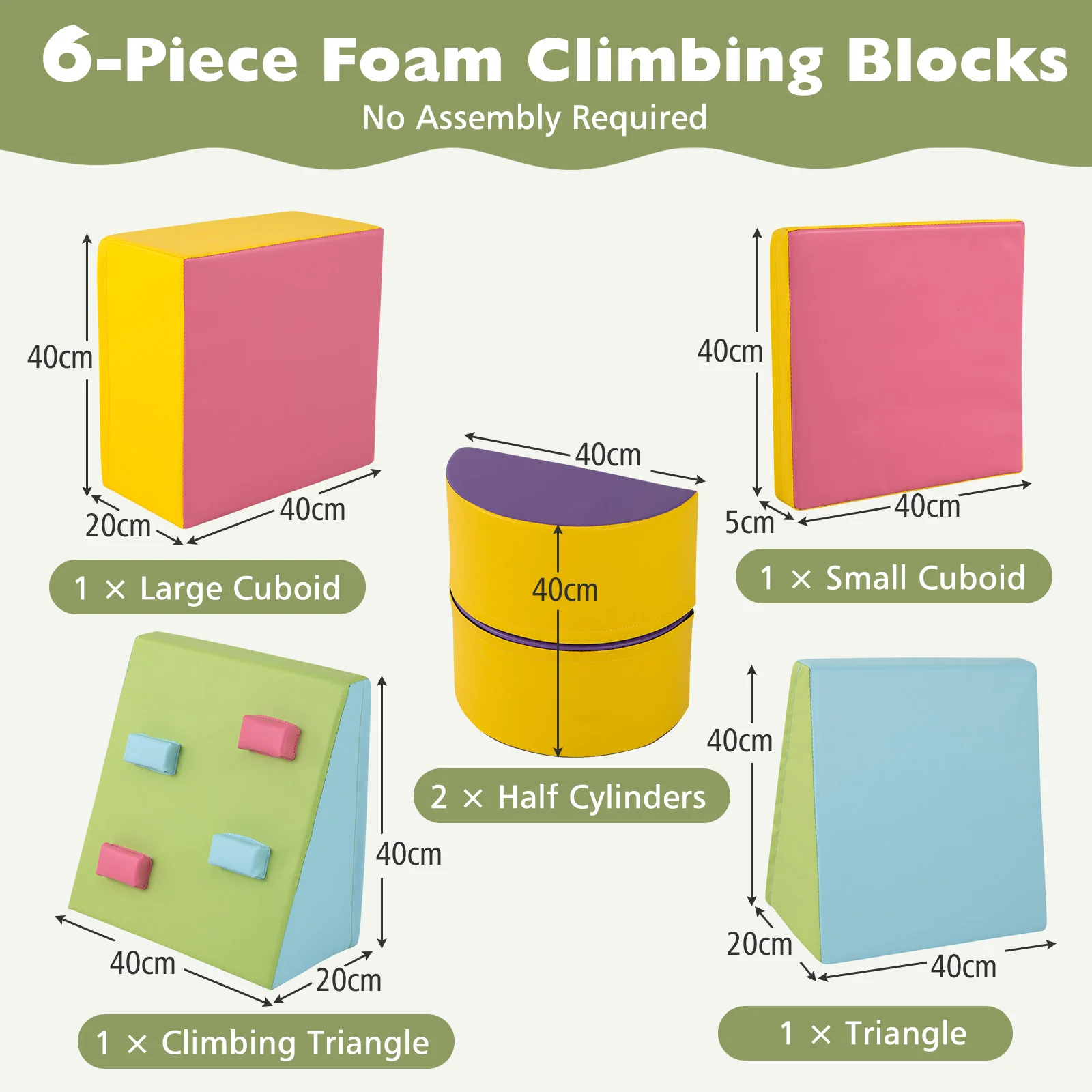 6-Piece Foam Climbing Blocks, Lightweight Soft Climbing Indoor Set with Hook and Loop Fasteners - Image 10