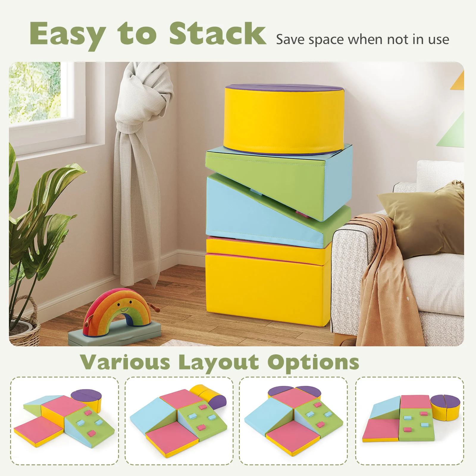 6-Piece Foam Climbing Blocks, Lightweight Soft Climbing Indoor Set with Hook and Loop Fasteners - Image 3