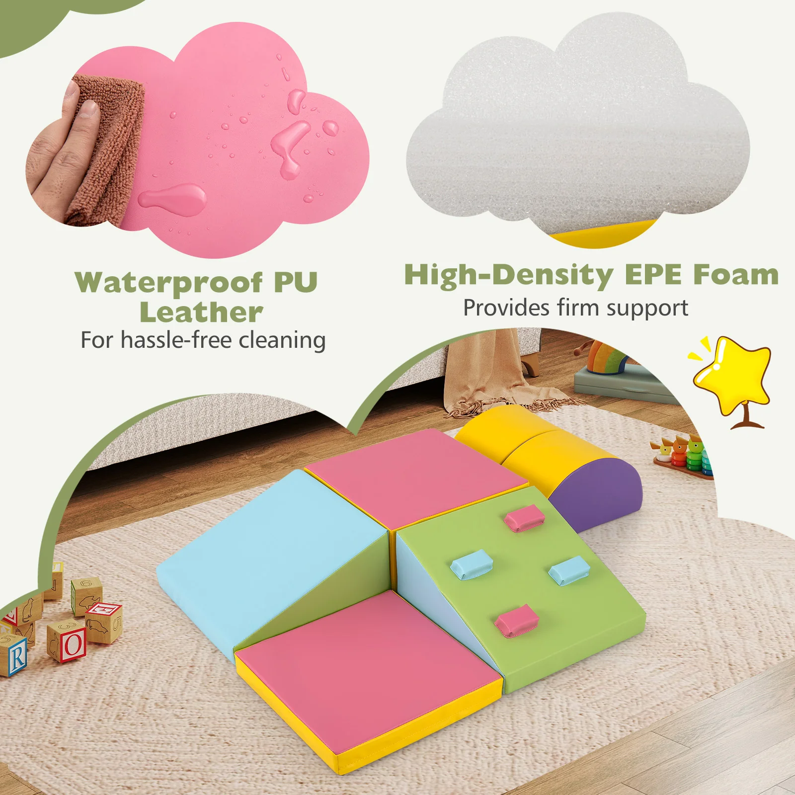 6-Piece Foam Climbing Blocks, Lightweight Soft Climbing Indoor Set with Hook and Loop Fasteners - Image 4