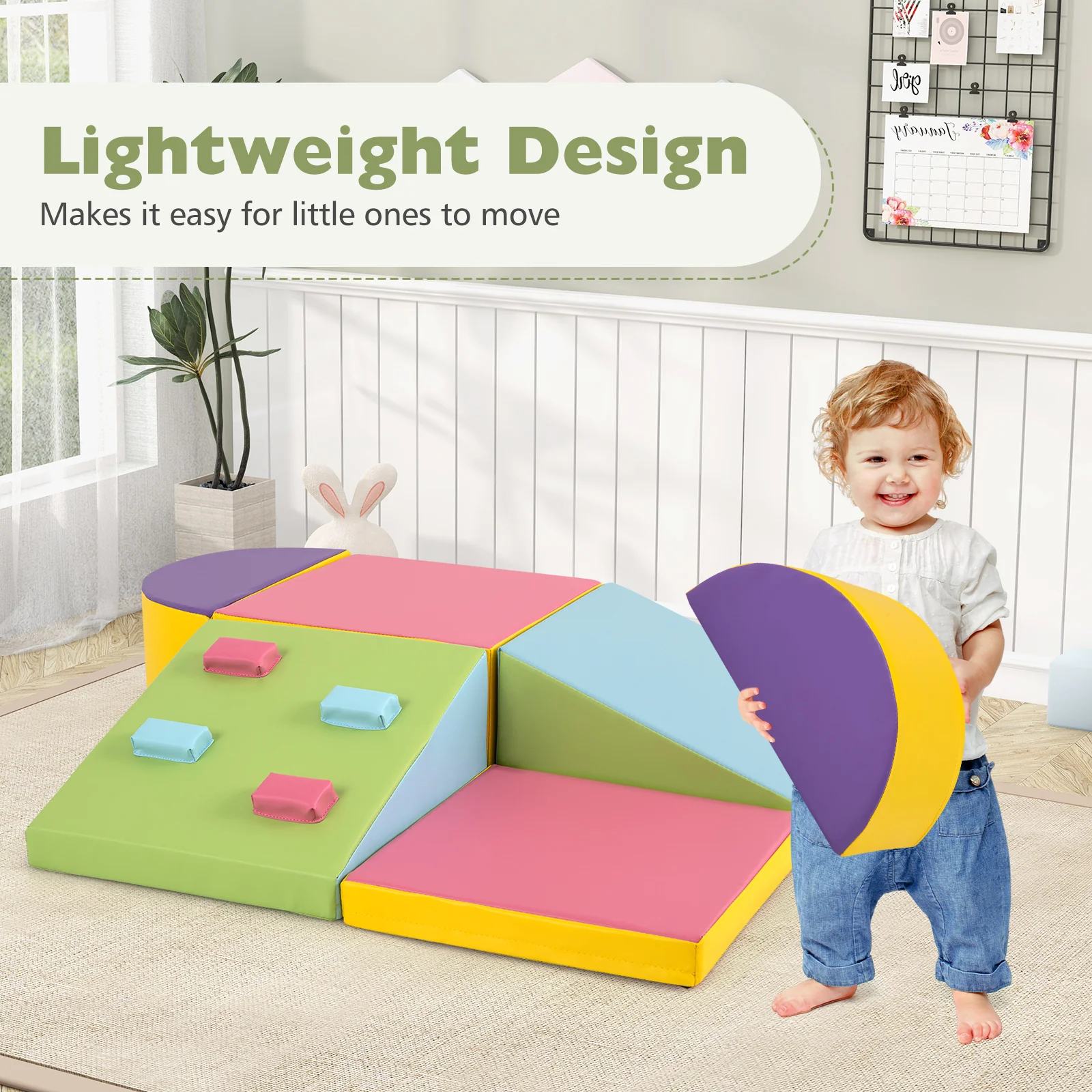 6-Piece Foam Climbing Blocks, Lightweight Soft Climbing Indoor Set with Hook and Loop Fasteners - Image 5