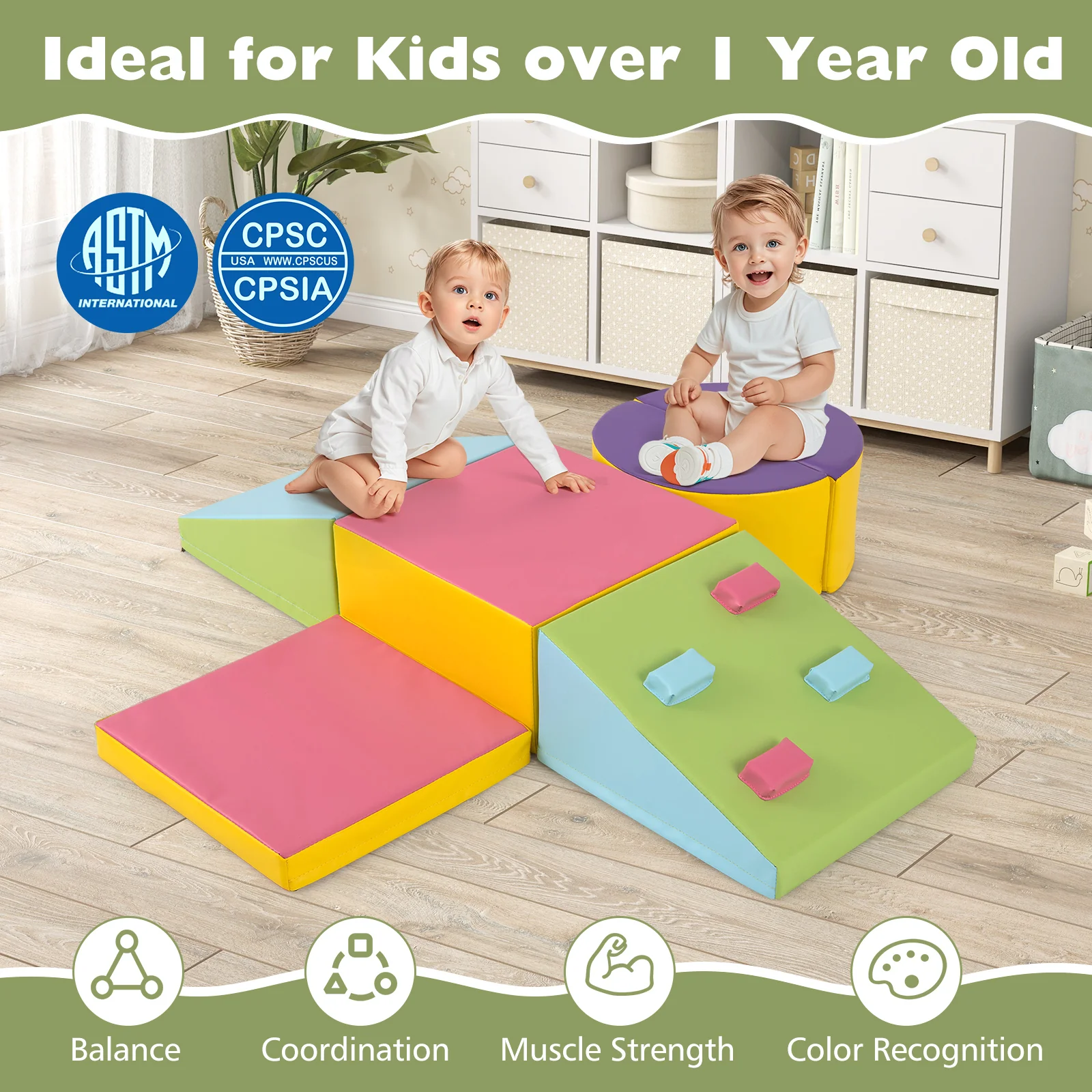 6-Piece Foam Climbing Blocks, Lightweight Soft Climbing Indoor Set with Hook and Loop Fasteners - Image 6