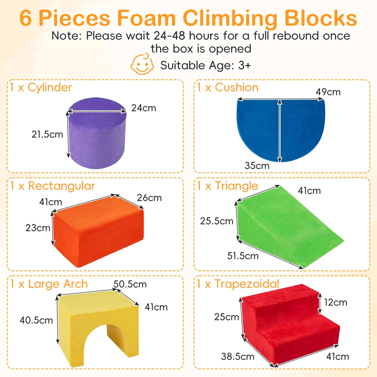 6 Pieces Kids Climbing Foam Blocks Playset with Slide - Image 3