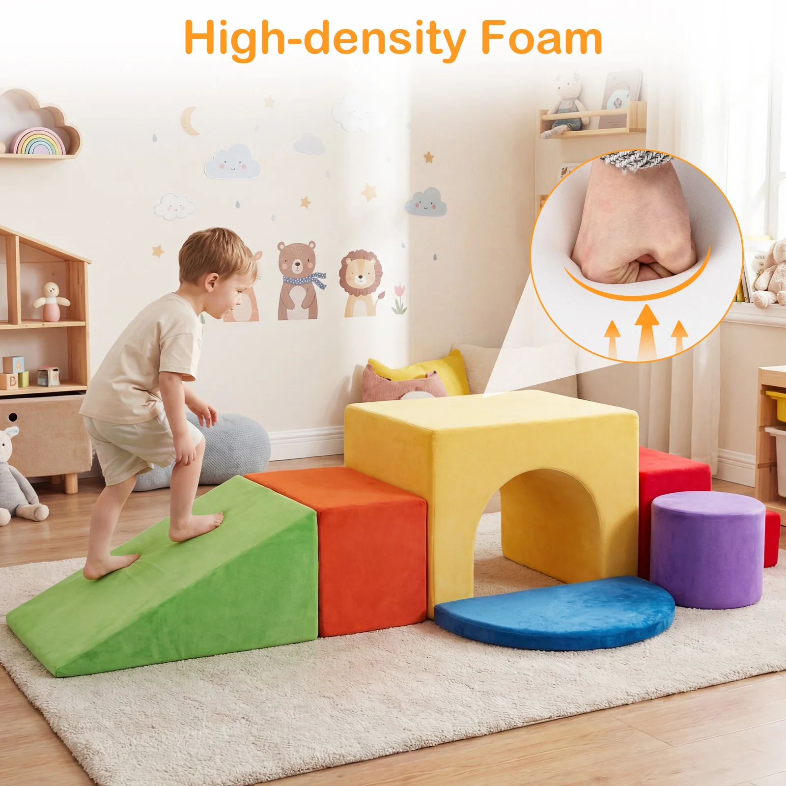 6 Pieces Kids Climbing Foam Blocks Playset with Slide - Image 5