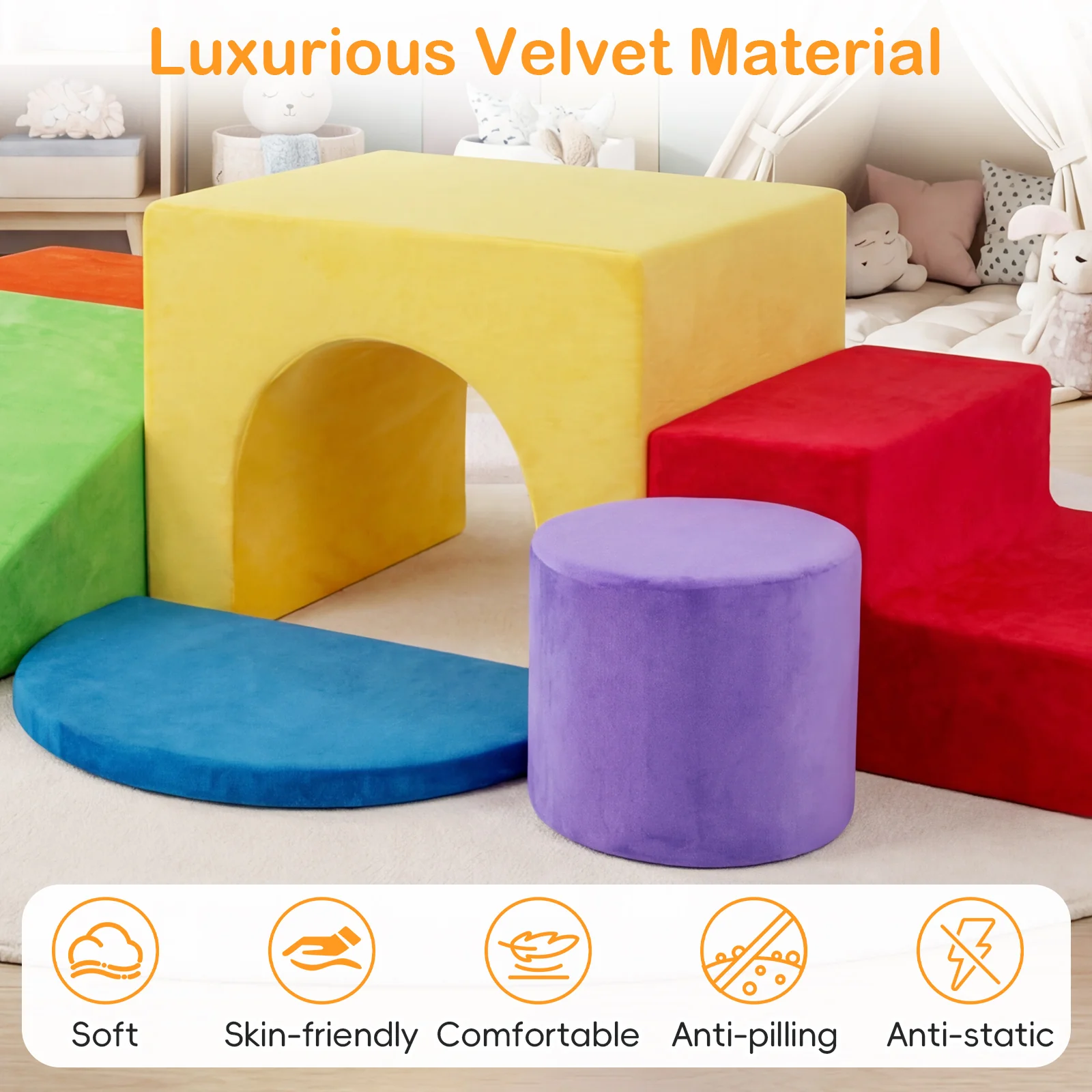 6 Pieces Kids Climbing Foam Blocks Playset with Slide - Image 6