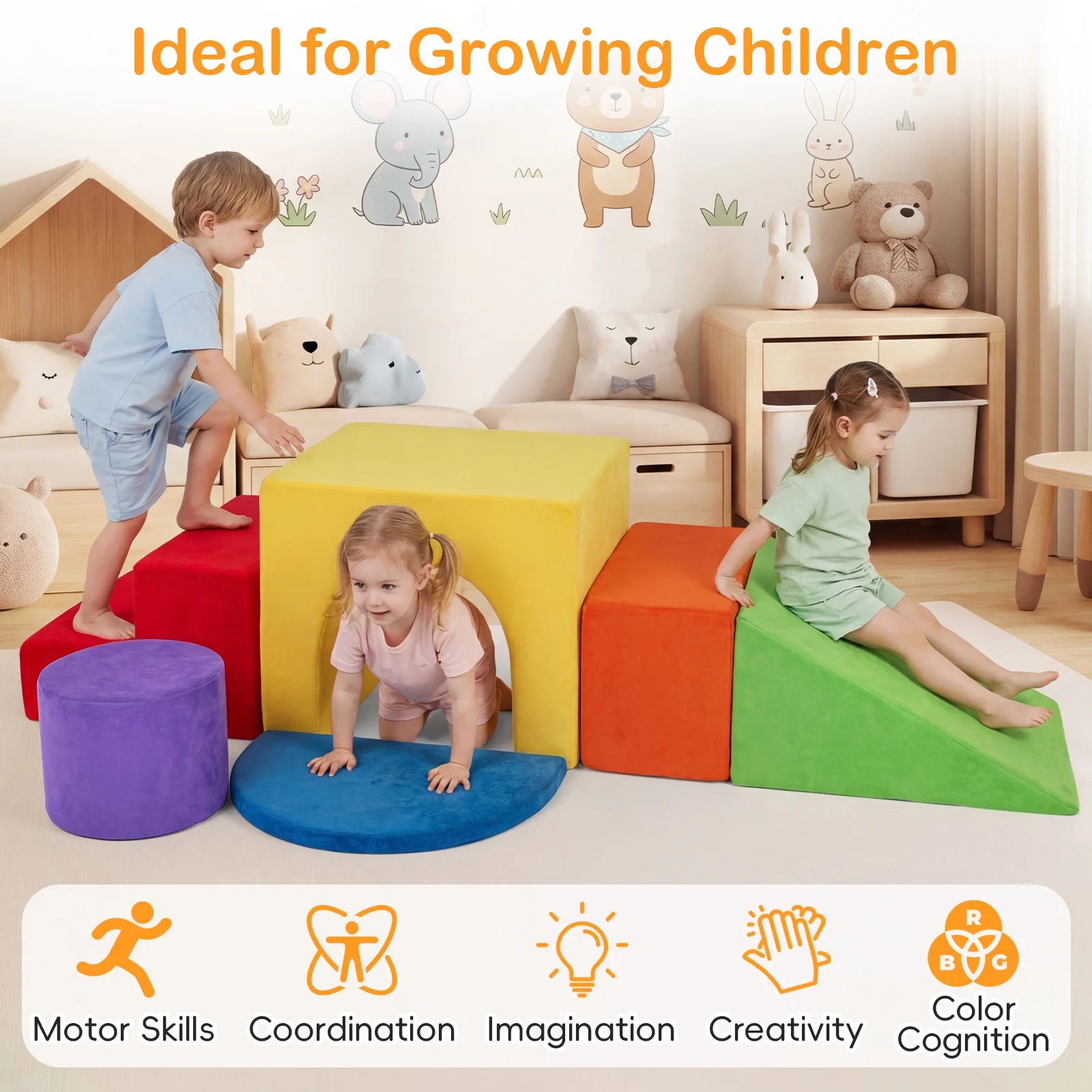 6 Pieces Kids Climbing Foam Blocks Playset with Slide - Image 7