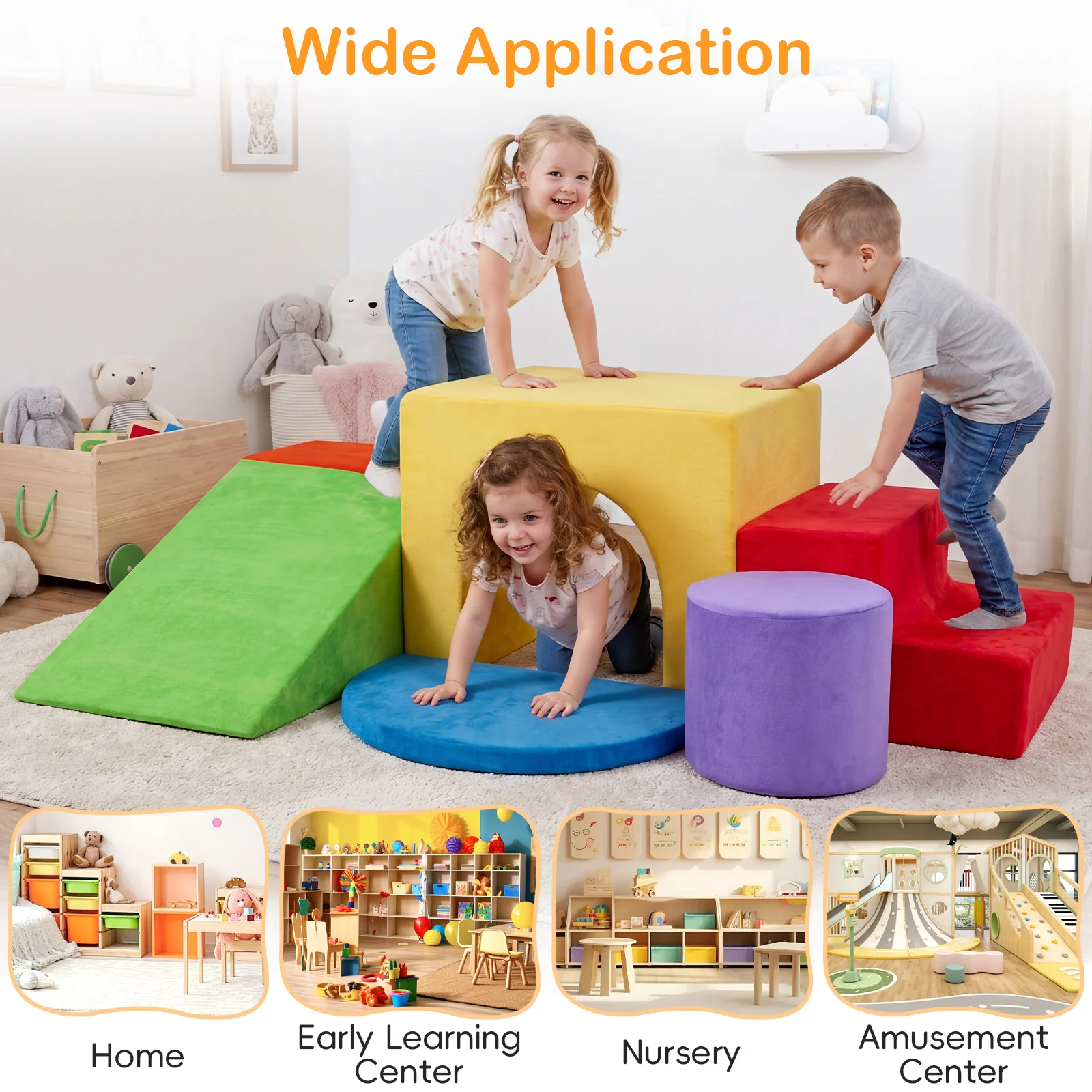 6 Pieces Kids Climbing Foam Blocks Playset with Slide - Image 8