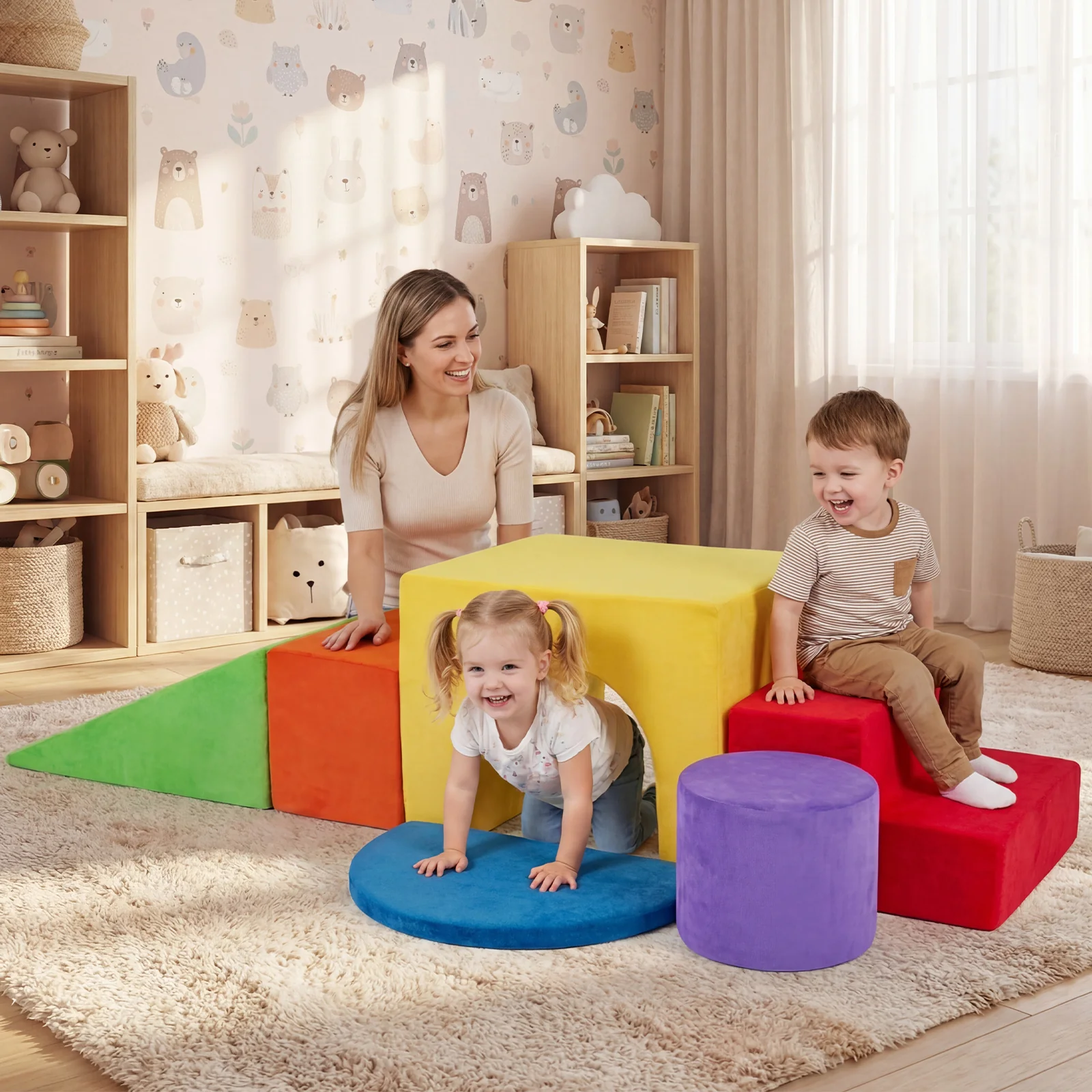 6 Pieces Kids Climbing Foam Blocks Playset with Slide - Image 9