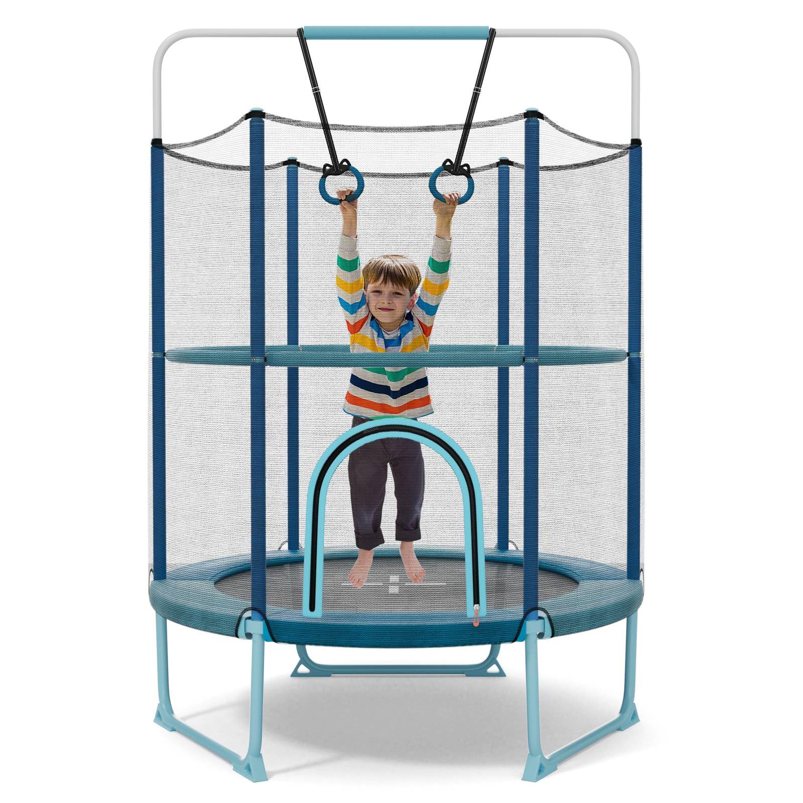 60" Kids Trampoline 5 FT Recreational Trampoline with Gymnastic Bar & Rings Blue