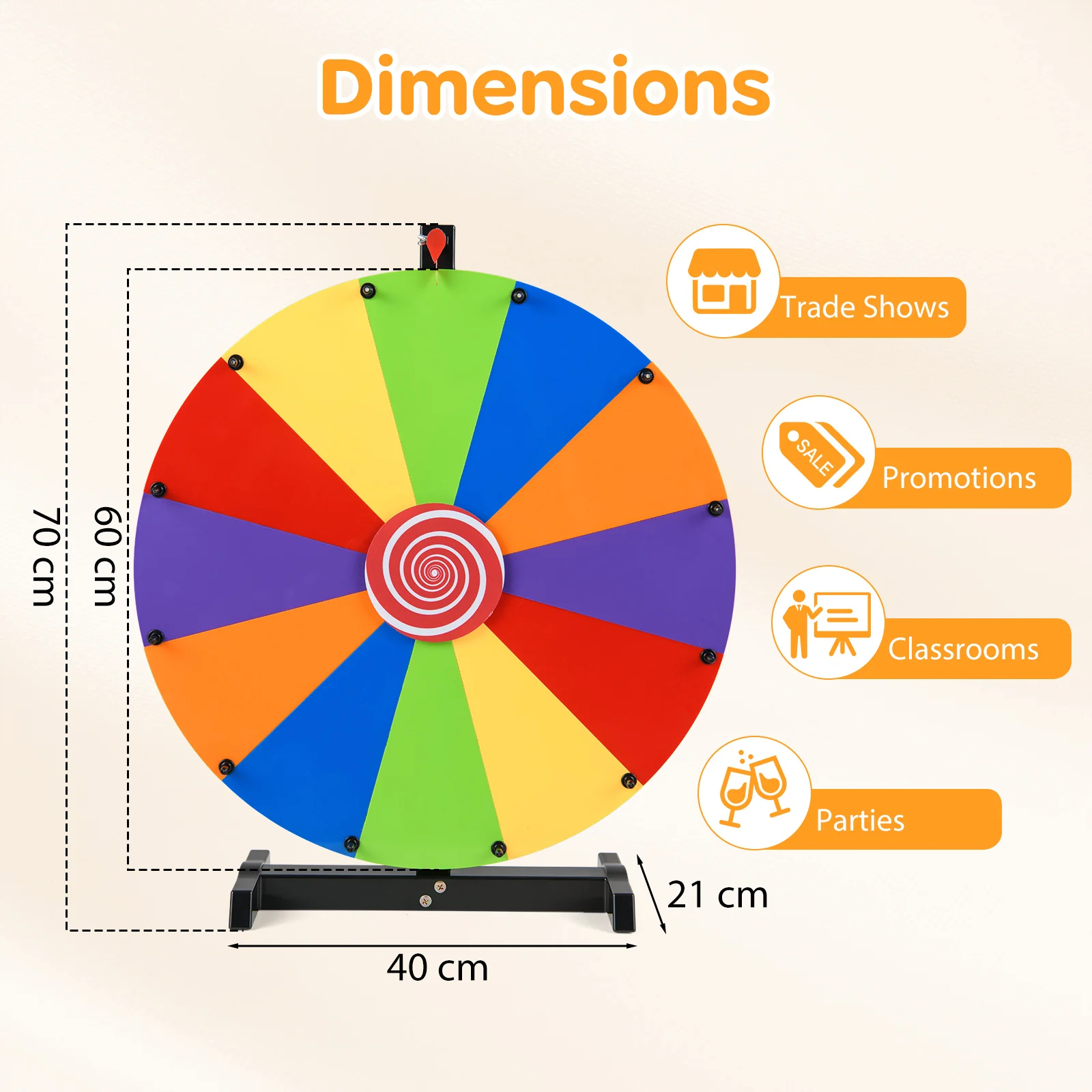 60cm Tabletop Prize Wheel Heavy Duty Spinning Wheel with Stand - Image 3