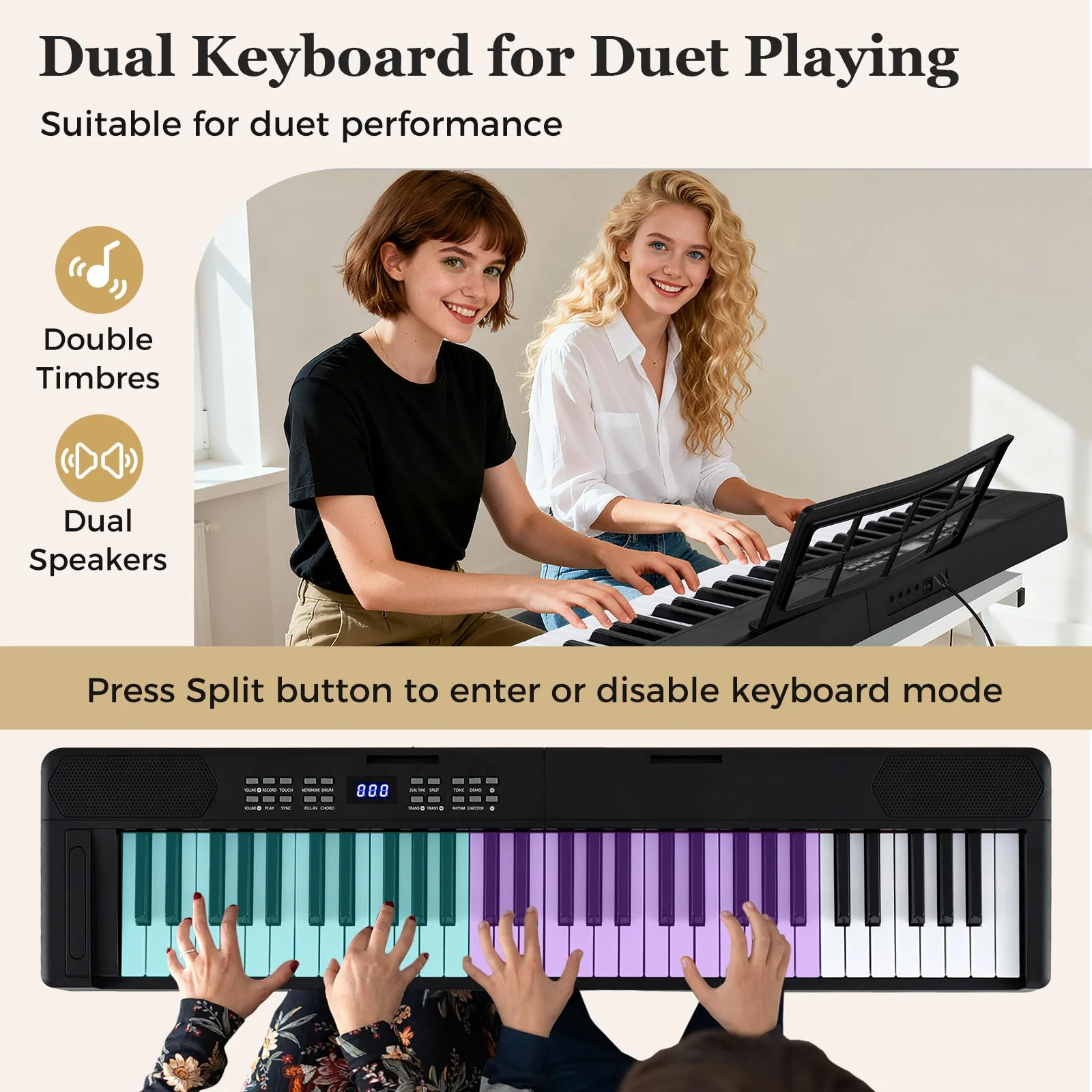 61-Key Foldable Piano Keyboard, Full-size Electronic Keyboard w/MIDI & Split Function - Image 4