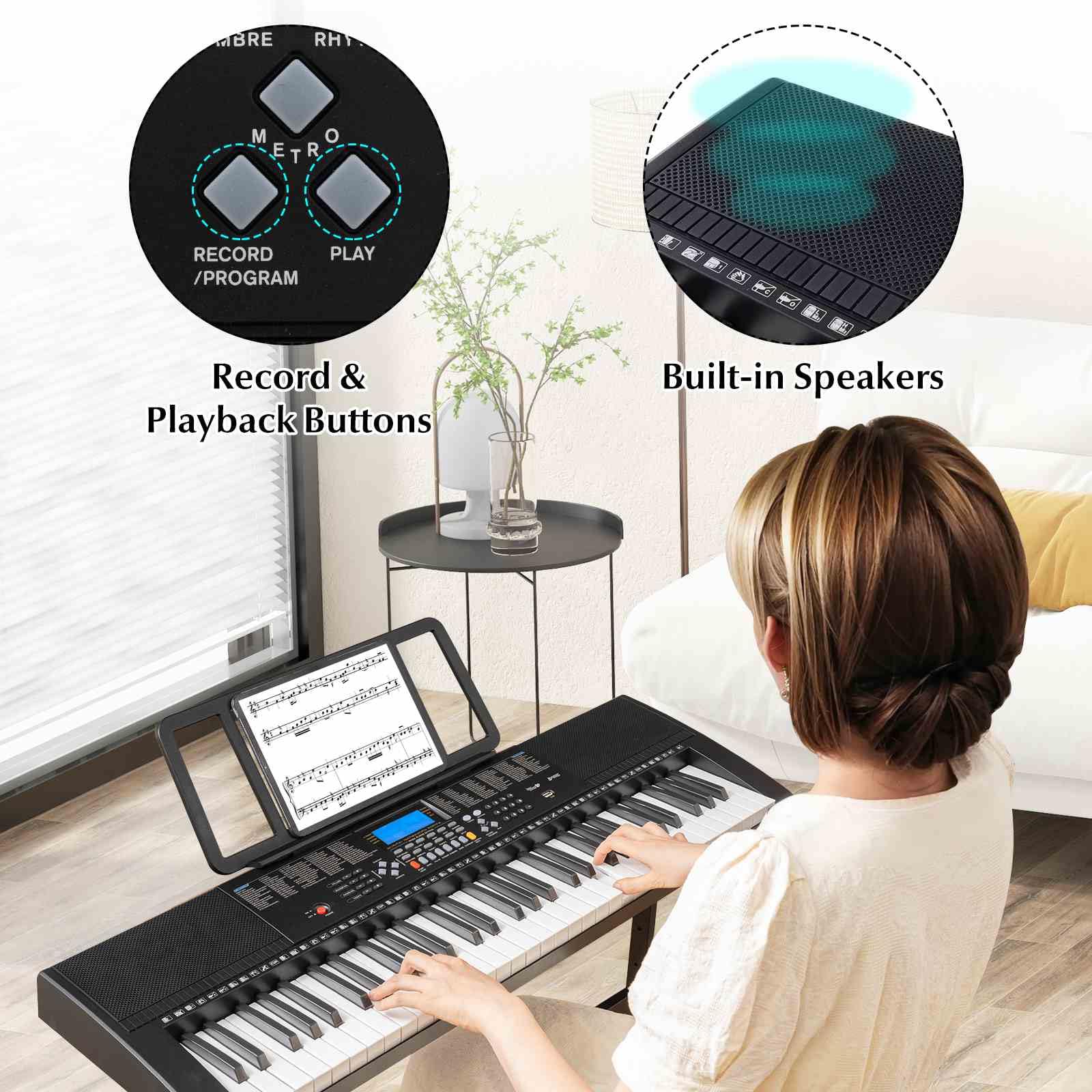 61-Key Portable Electronic Keyboard Piano with Stand and Stool - Image 3