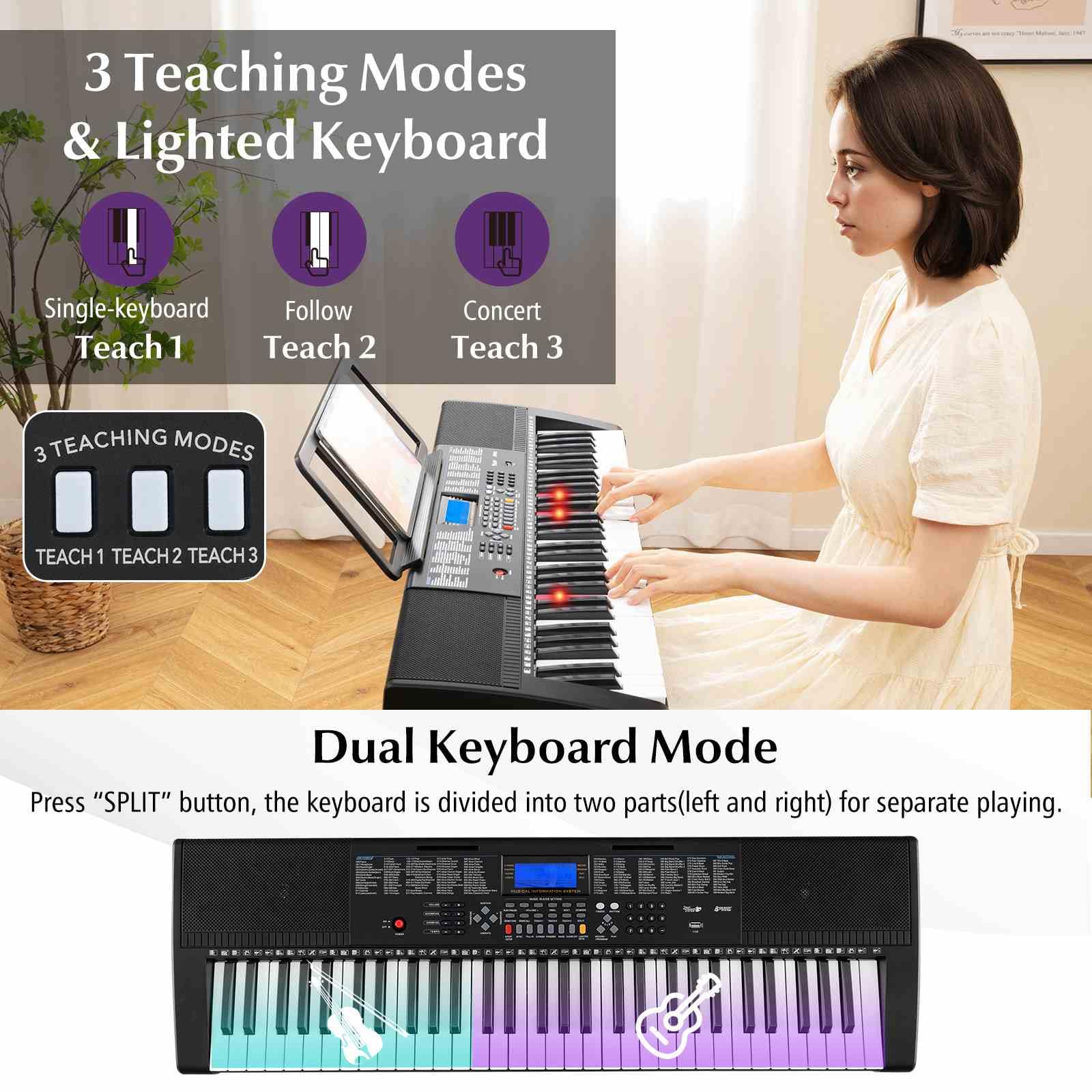 61-Key Portable Electronic Keyboard Piano with Stand and Stool - Image 4