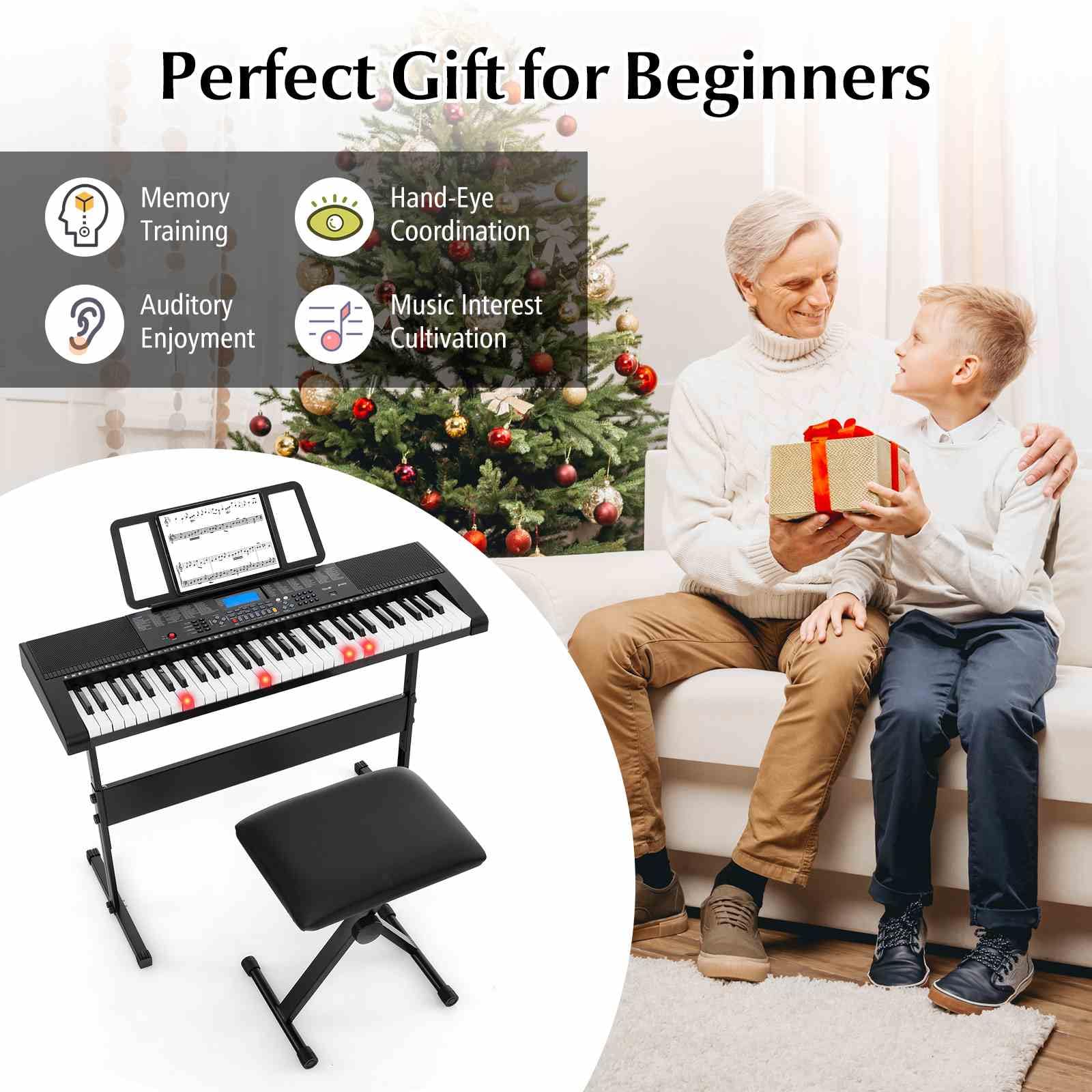 61-Key Portable Electronic Keyboard Piano with Stand and Stool - Image 6