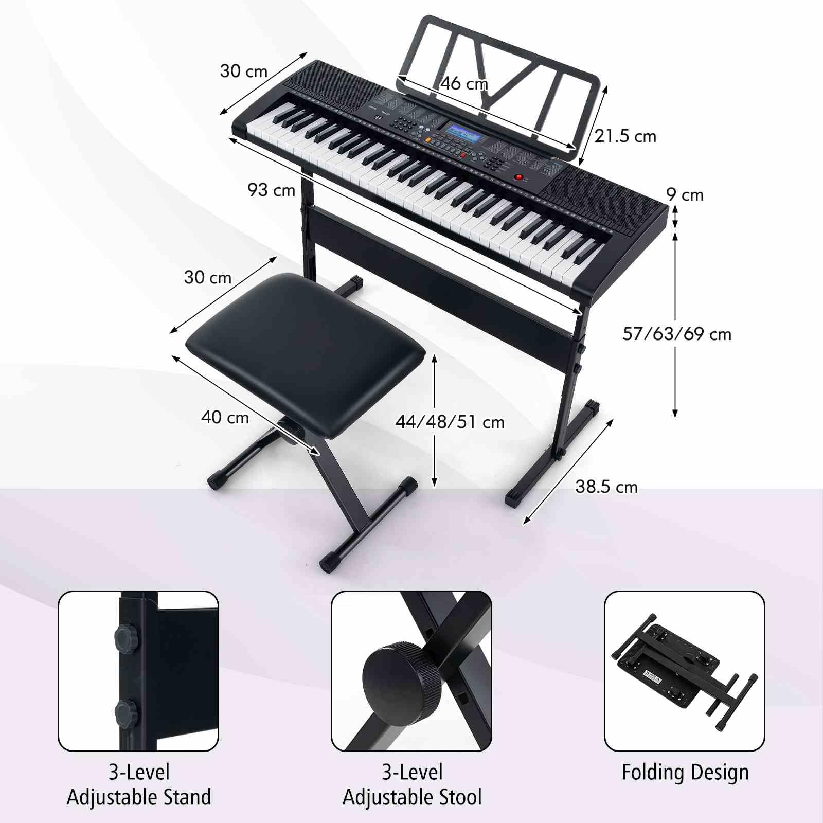 61-Key Portable Electronic Keyboard Piano with Stand and Stool - Image 9