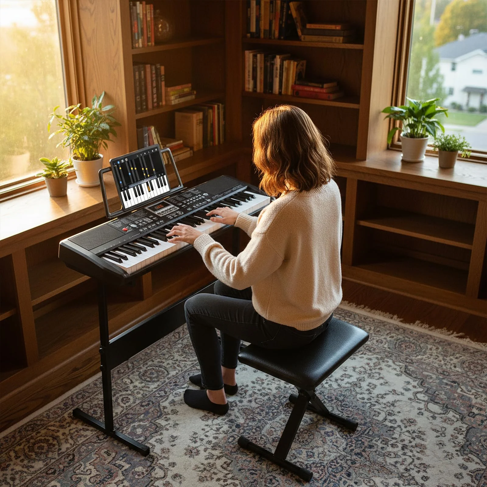 61 Keys Beginners Piano Keyboard, Electric Keyboard Kit with Adjustable Stand & Stool - Image 2