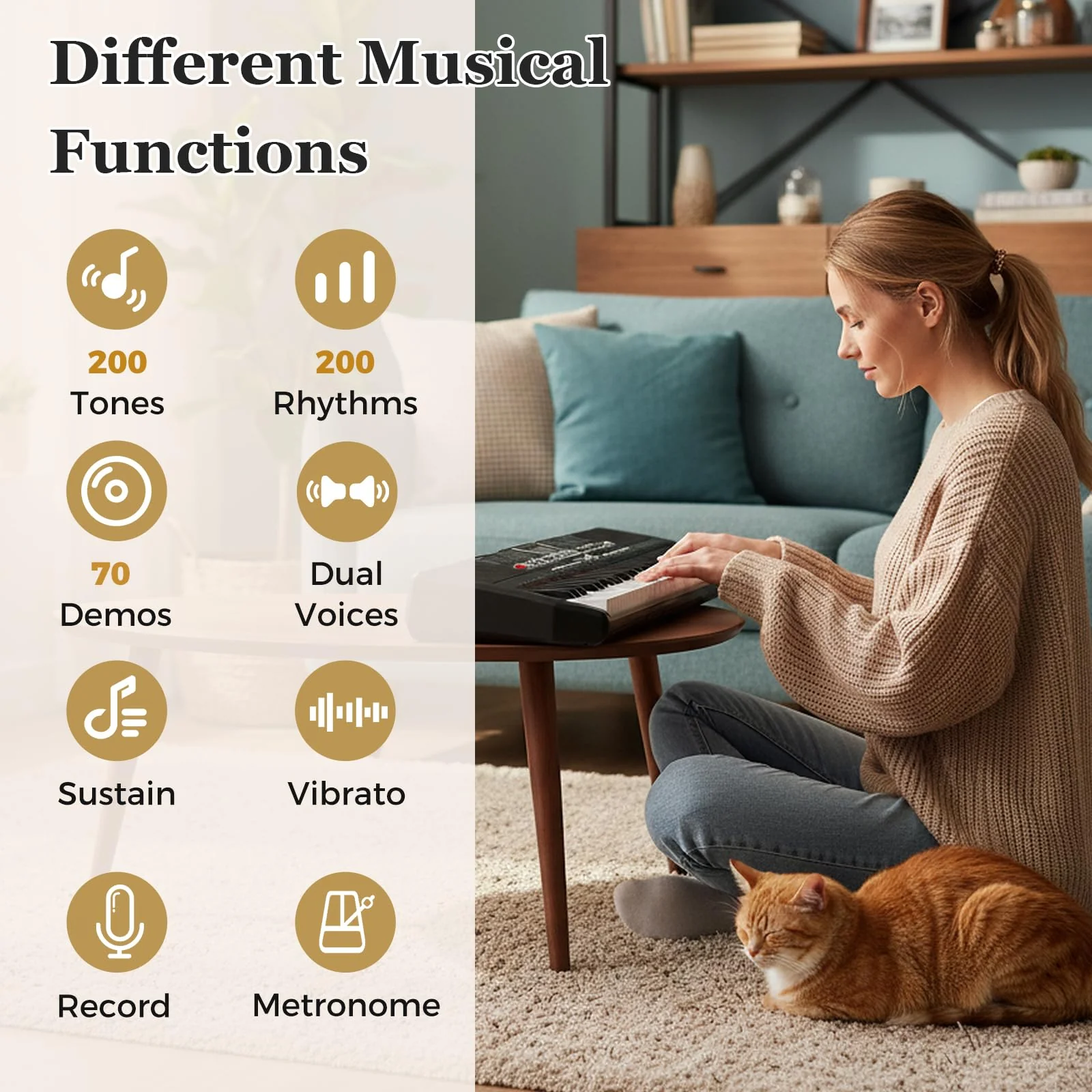 61 Keys Beginners Piano Keyboard, Electric Keyboard Kit with Adjustable Stand & Stool - Image 7