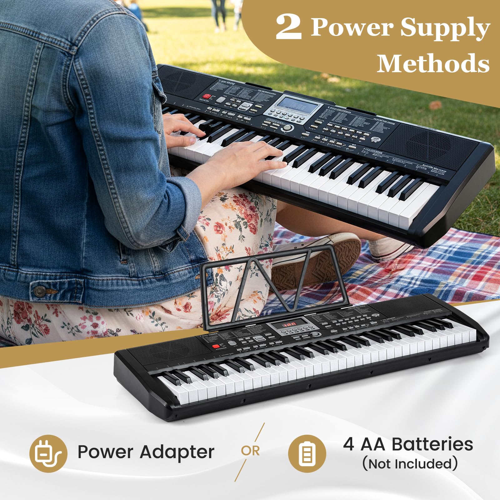 61 Keys Beginners Piano Keyboard, Electric Keyboard Kit with Adjustable Stand & Stool - Image 8