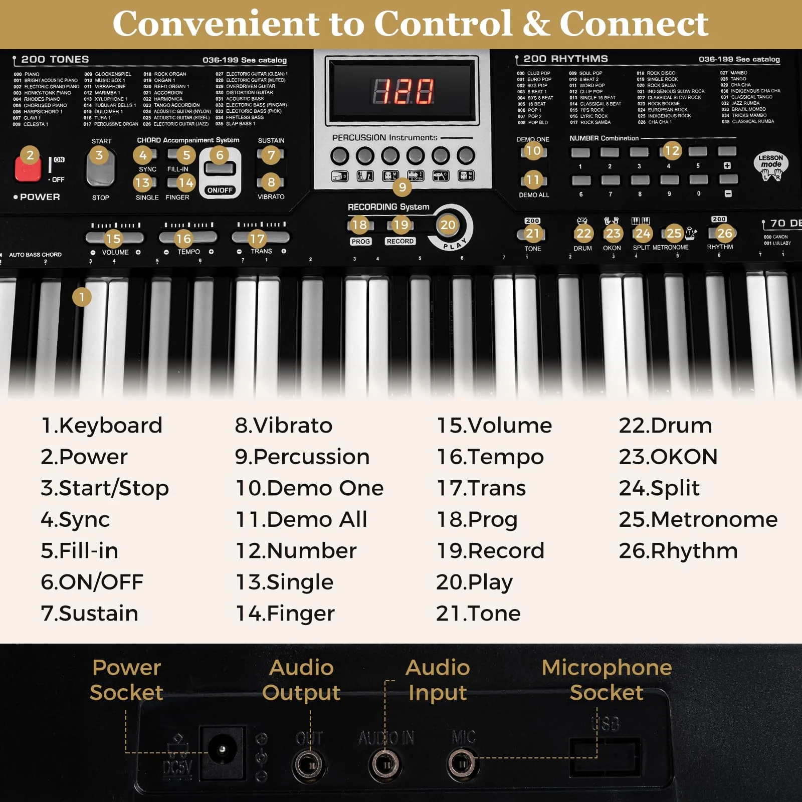 61 Keys Beginners Piano Keyboard, Electric Keyboard Kit with Adjustable Stand & Stool - Image 9
