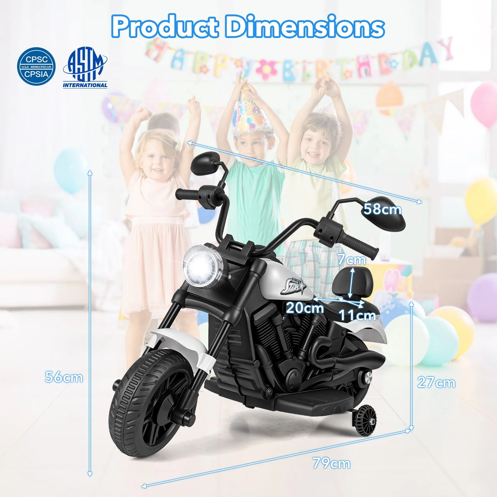 6V Battery Powered Ride on Toy with Detachable Training Wheels and Music - Image 3