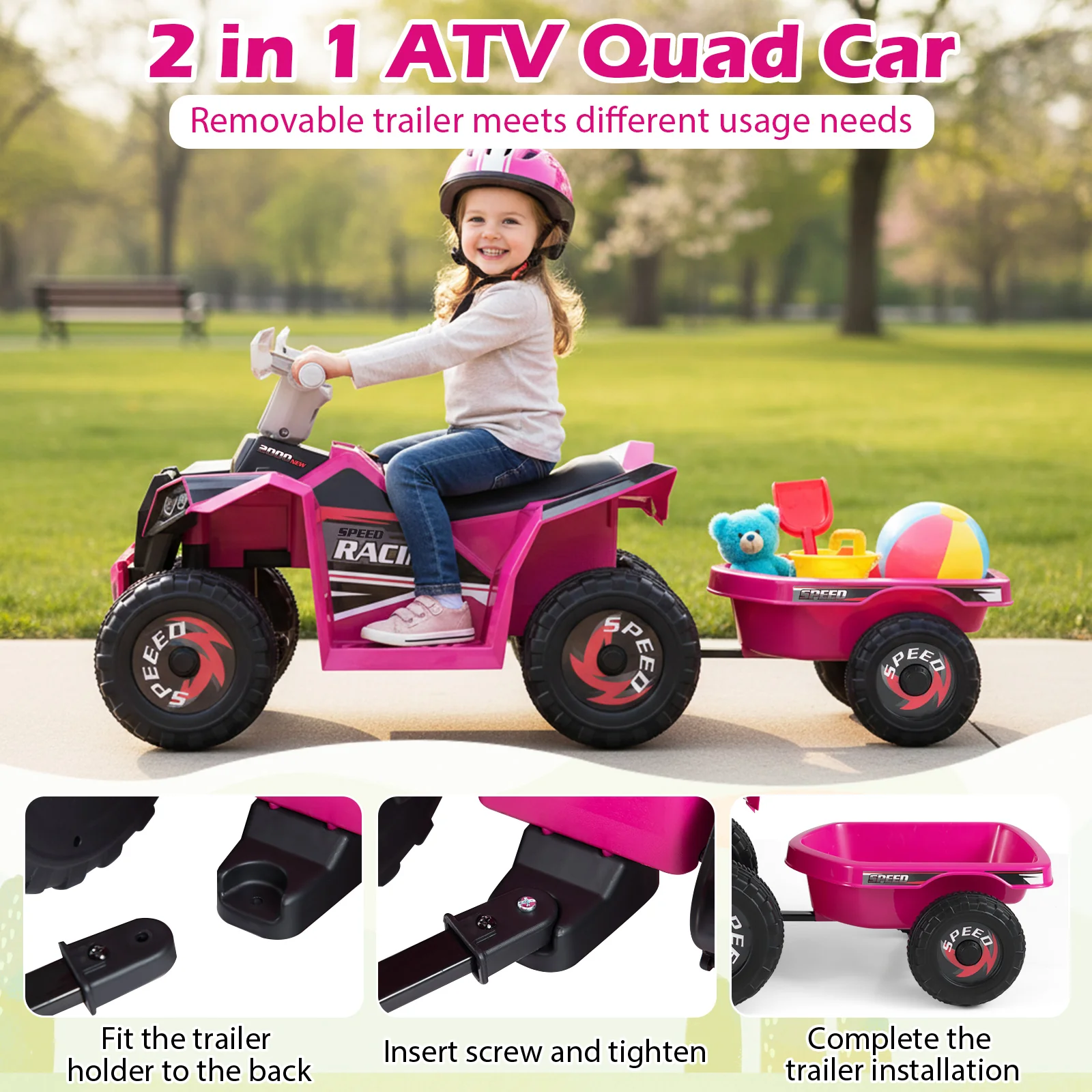 6V Kids Electric ATV Car with Removable Back Trailer - Image 4