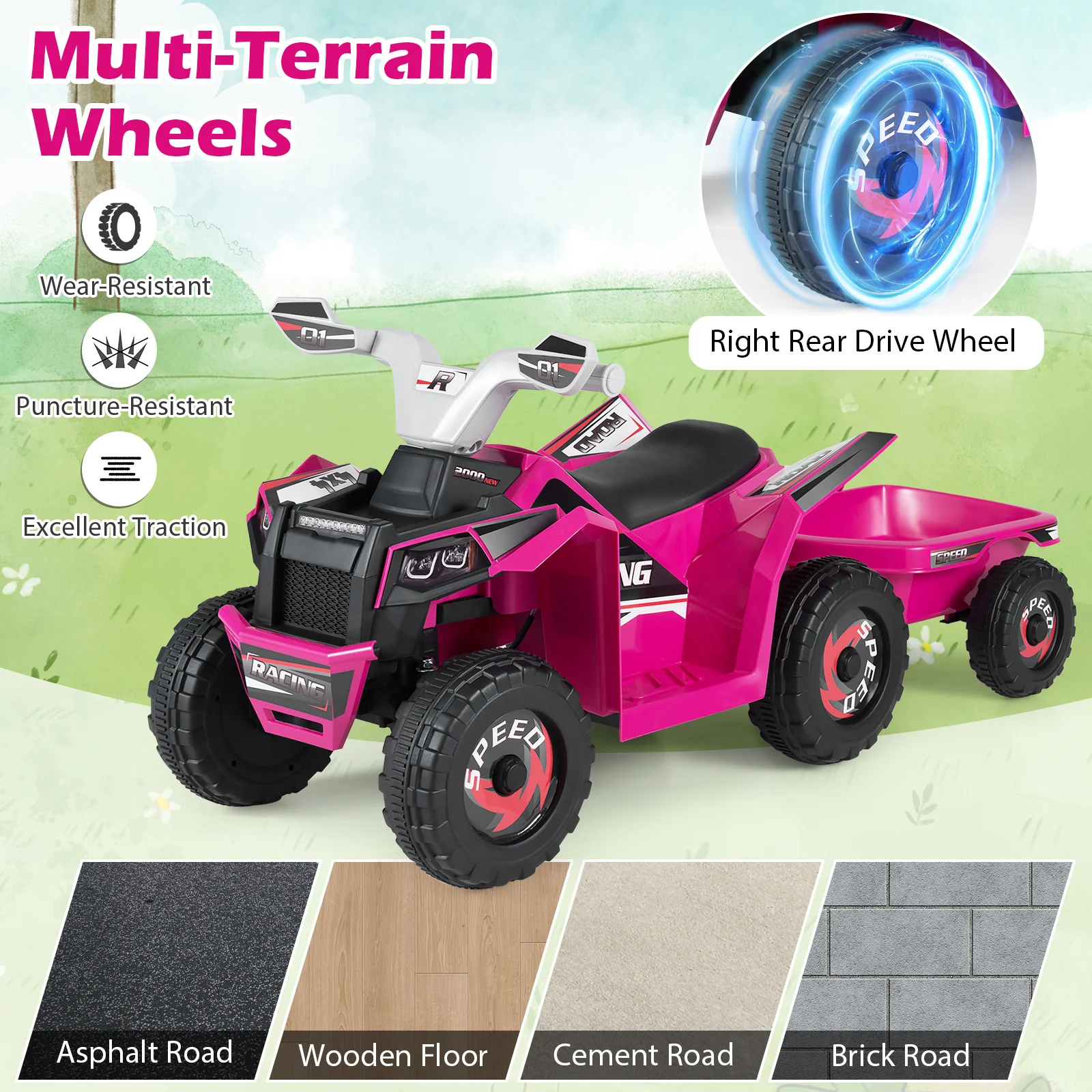 6V Kids Electric ATV Car with Removable Back Trailer - Image 7