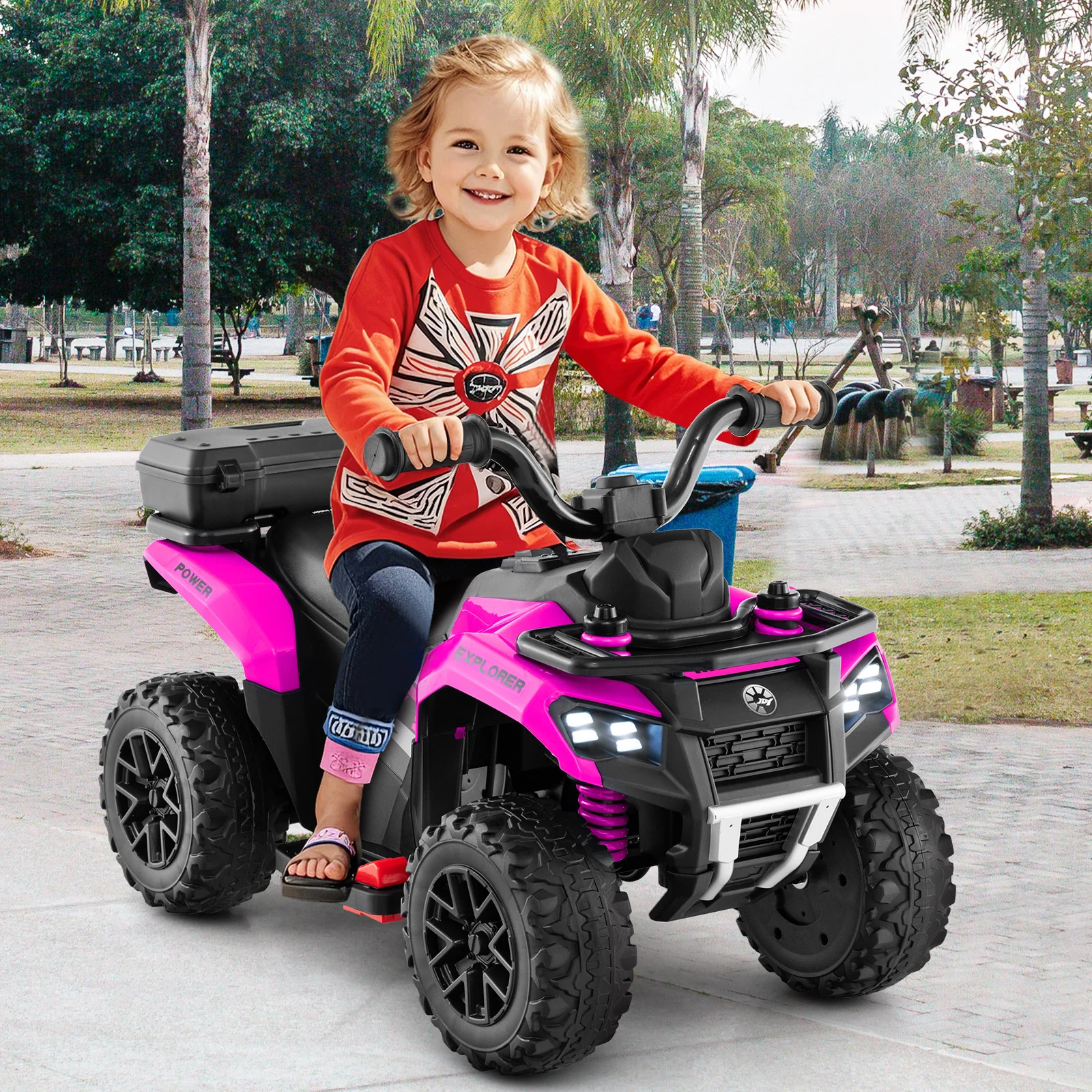 6V Kids Ride On ATV, Electric Toy Car w/Music & Spray Function, USB Port, Storage Box, 4 Anti-skid Tires, 2 km/h Max Speed - Image 2