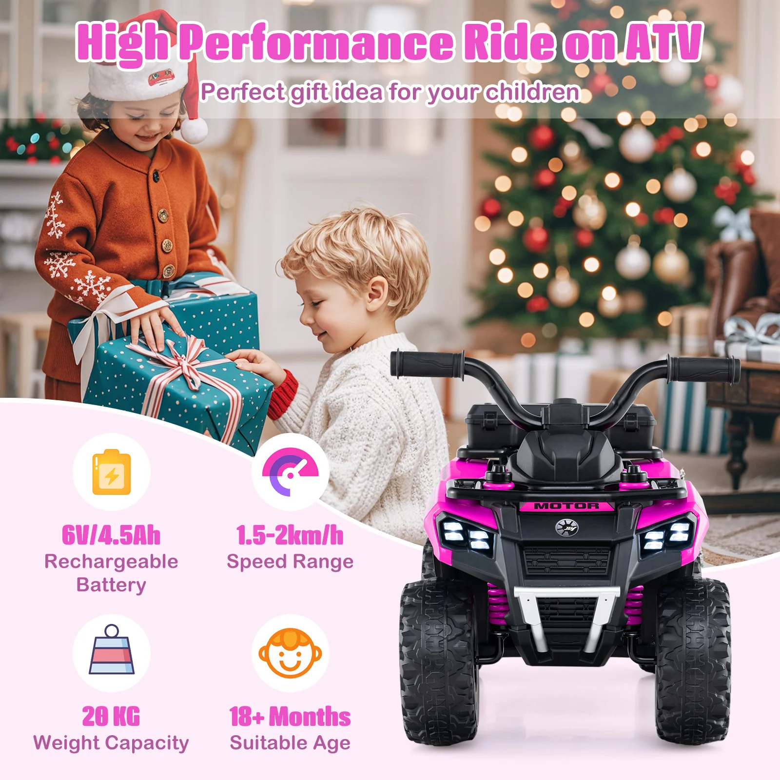 6V Kids Ride On ATV, Electric Toy Car w/Music & Spray Function, USB Port, Storage Box, 4 Anti-skid Tires, 2 km/h Max Speed - Image 8