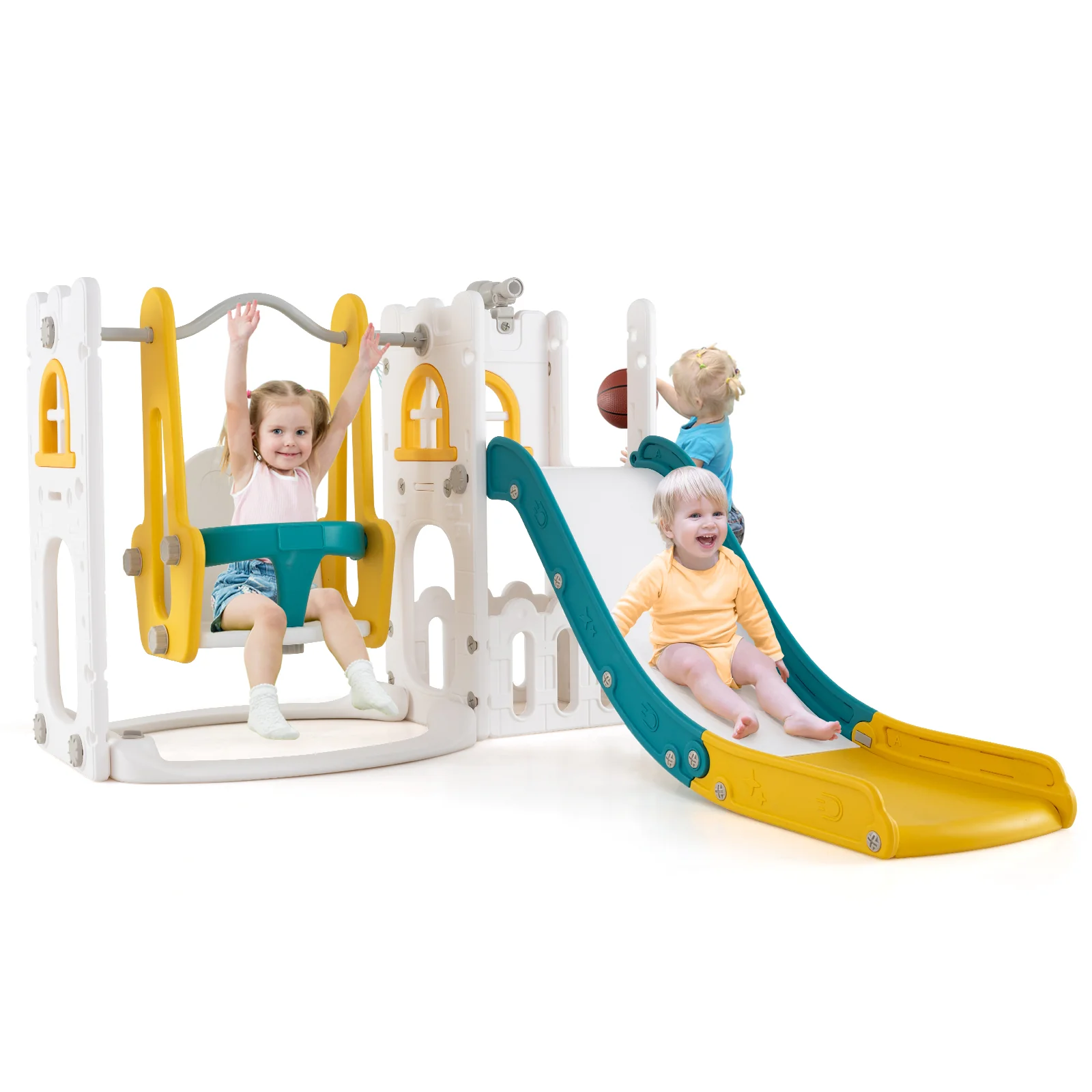 Baby Joy 7-in-1 L-Shaped Toddler Swing and Slide Set w/ Water Sand Filled Base - Image 11