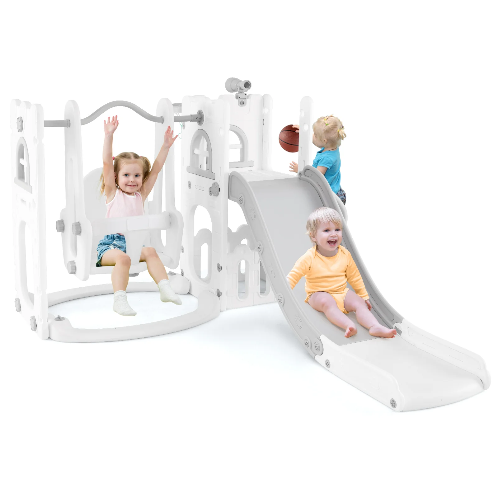 Baby Joy 7-in-1 L-Shaped Toddler Swing and Slide Set w/ Water Sand Filled Base - Image 12
