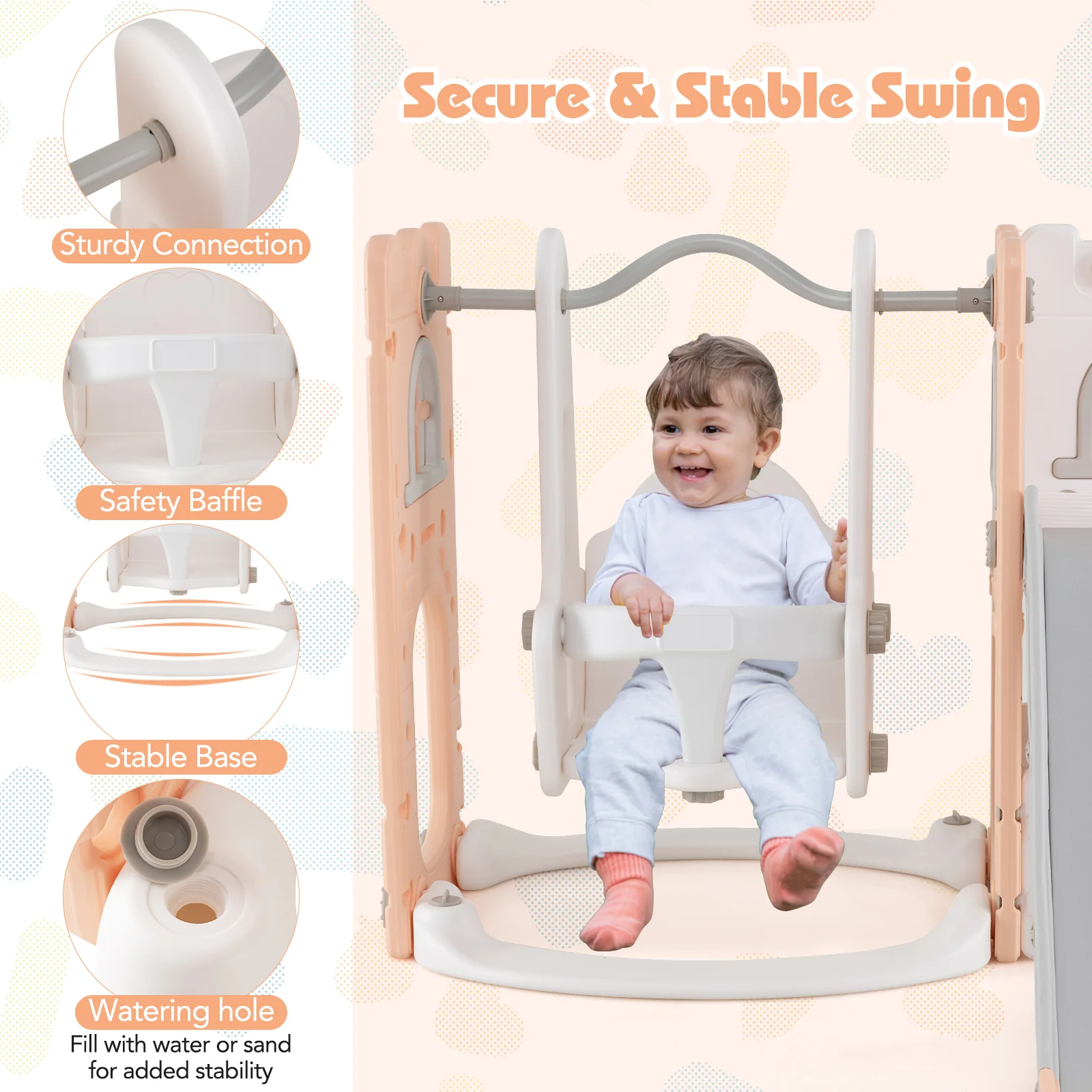 Baby Joy 7-in-1 L-Shaped Toddler Swing and Slide Set w/ Water Sand Filled Base - Image 3