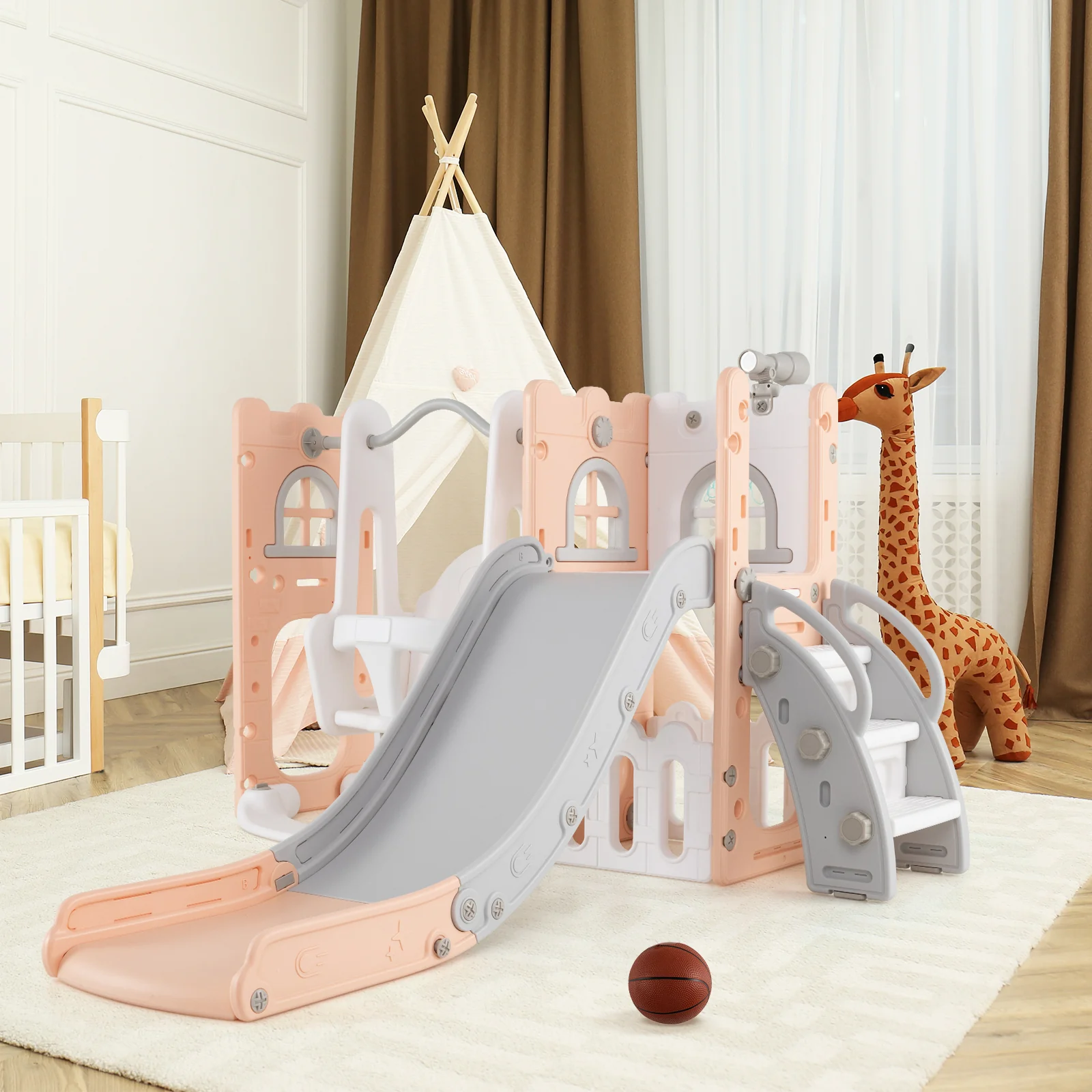 Baby Joy 7-in-1 L-Shaped Toddler Swing and Slide Set w/ Water Sand Filled Base - Image 4