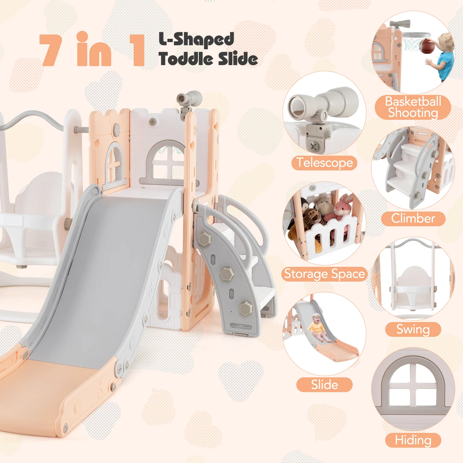Baby Joy 7-in-1 L-Shaped Toddler Swing and Slide Set w/ Water Sand Filled Base - Image 5