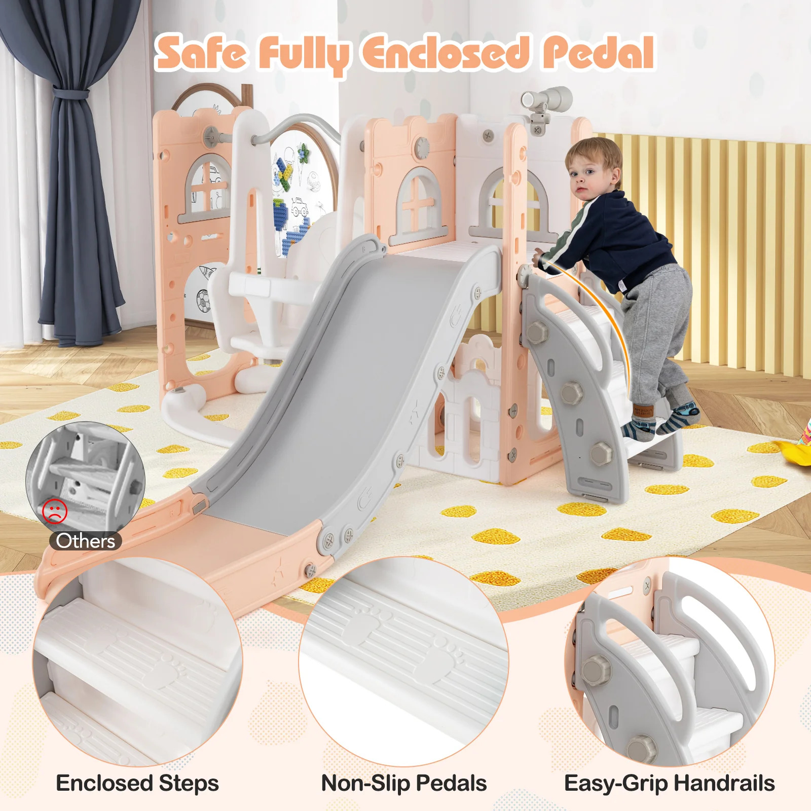 Baby Joy 7-in-1 L-Shaped Toddler Swing and Slide Set w/ Water Sand Filled Base - Image 7