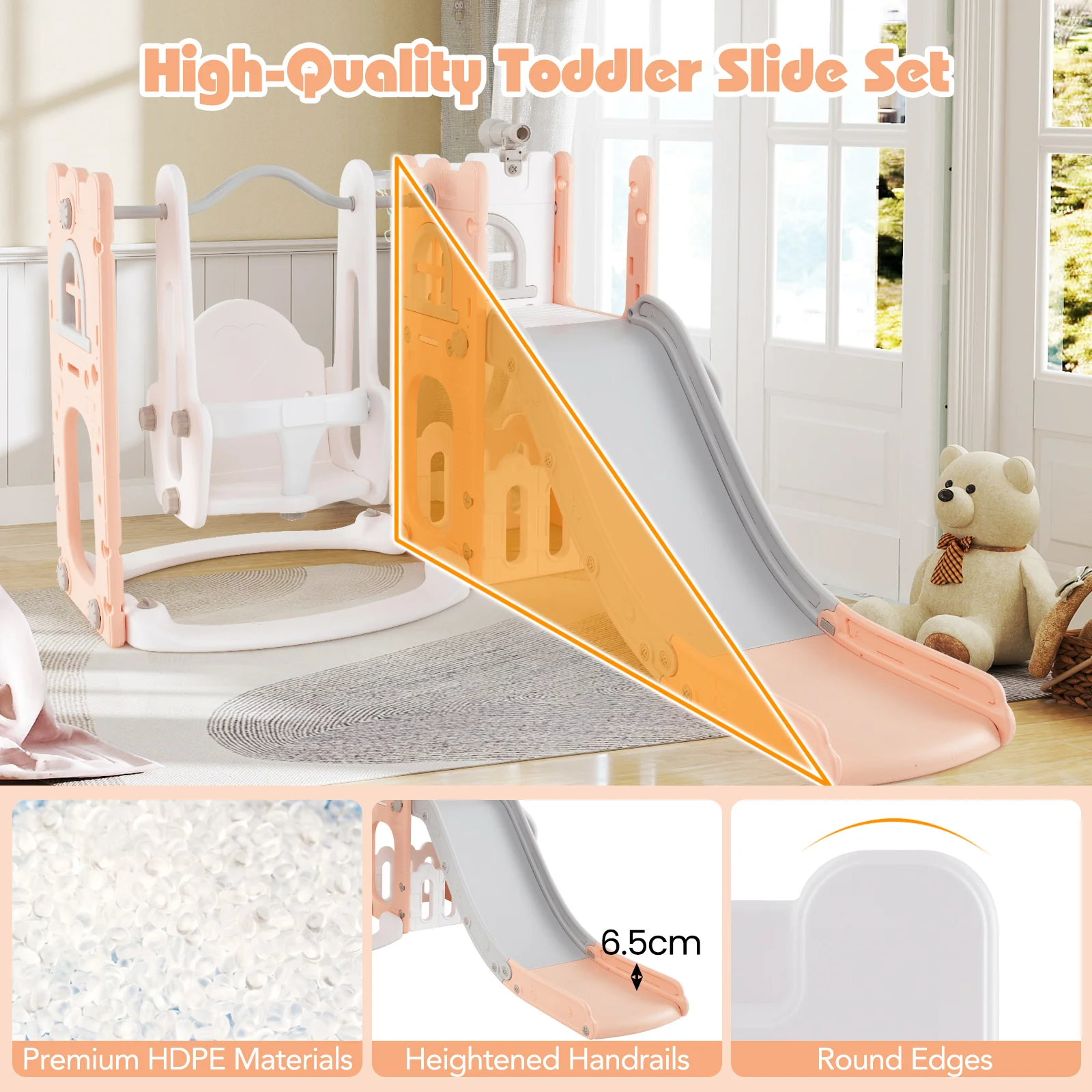 Baby Joy 7-in-1 L-Shaped Toddler Swing and Slide Set w/ Water Sand Filled Base - Image 8
