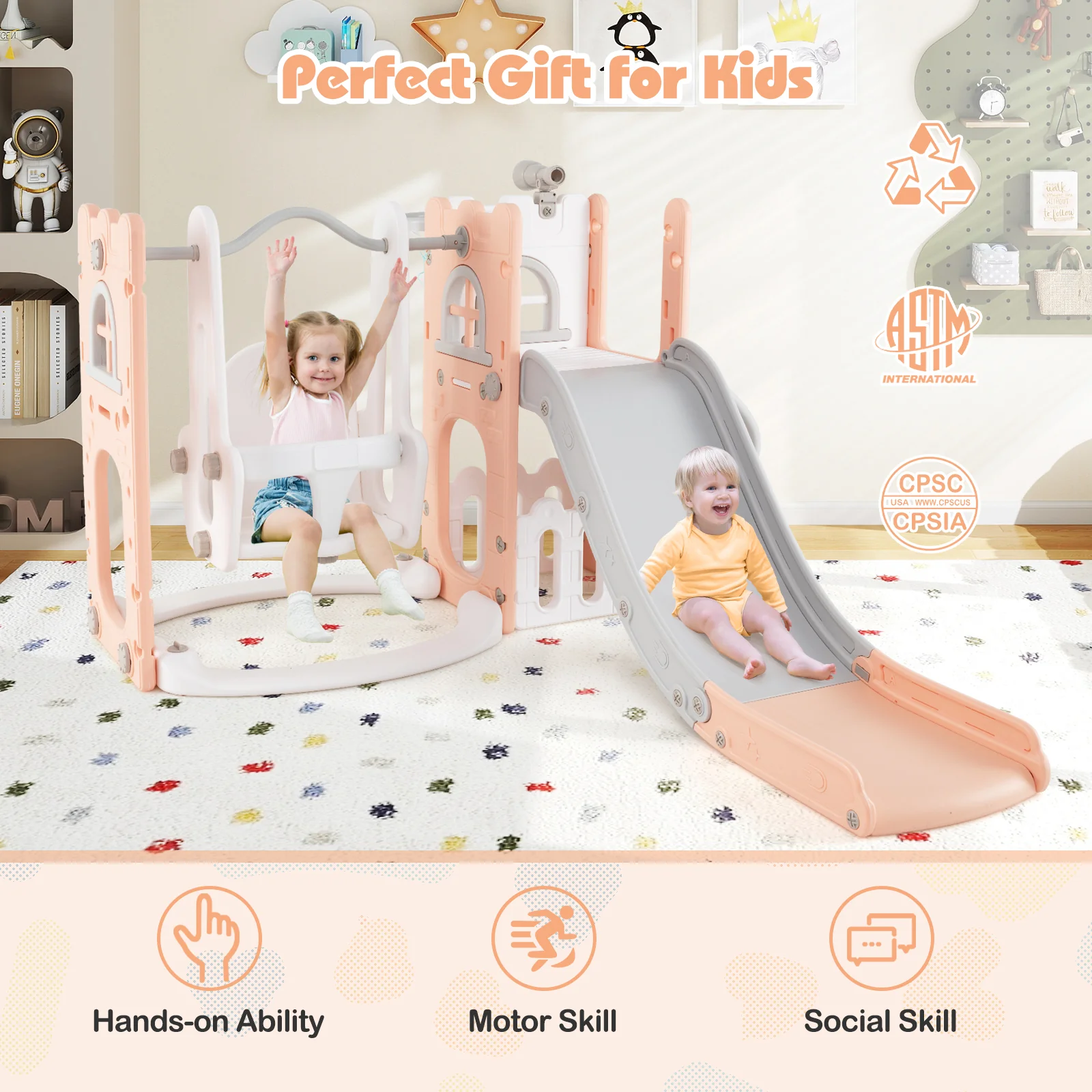 Baby Joy 7-in-1 L-Shaped Toddler Swing and Slide Set w/ Water Sand Filled Base - Image 9