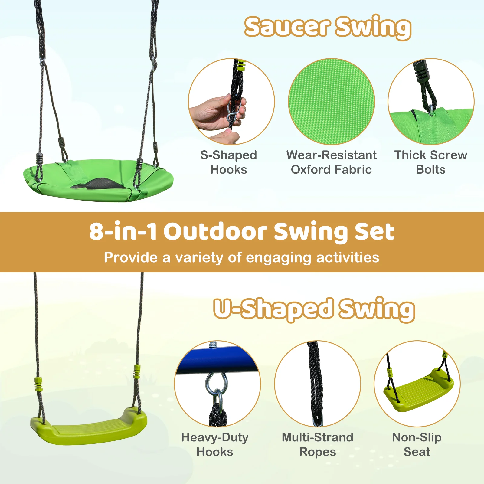 7-in-1 Outdoor Swing Set with Ground Stakes for Garden/Backyard/Park - Image 7