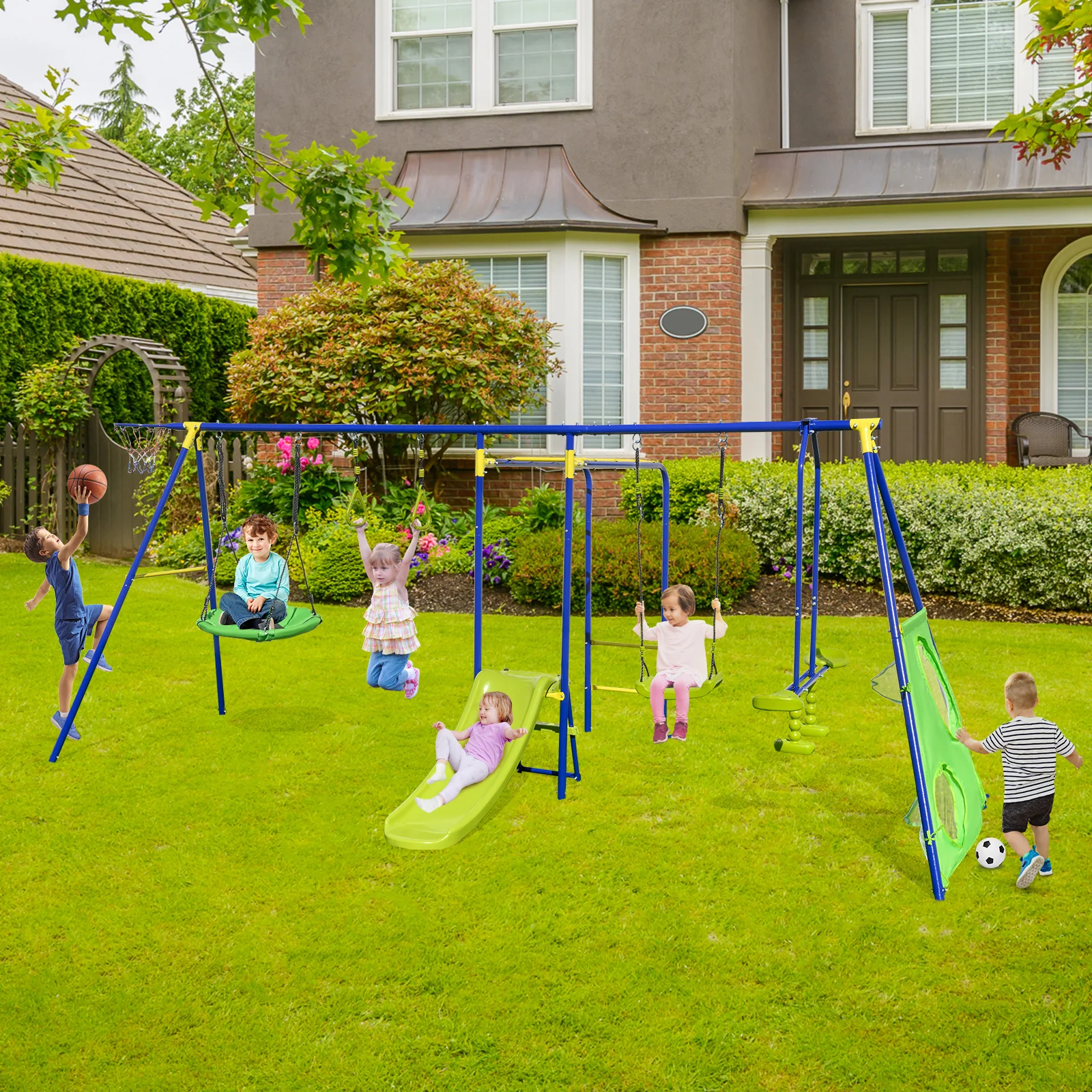 7-in-1 Outdoor Swing Set with Ground Stakes for Garden/Backyard/Park - Image 8