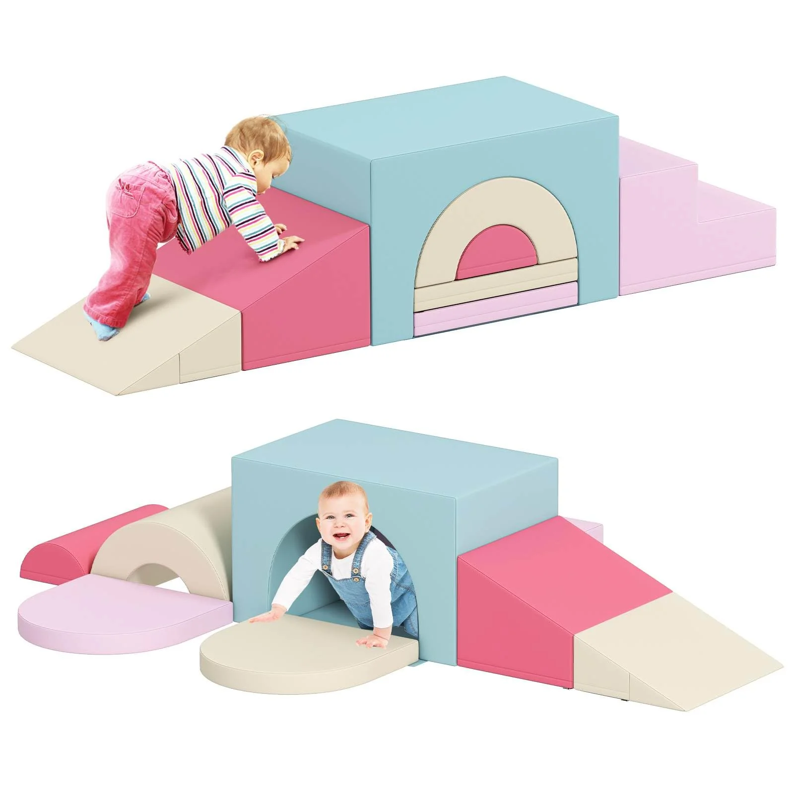 7-Piece Foam Climbing Blocks Soft PU Leather Play Gym