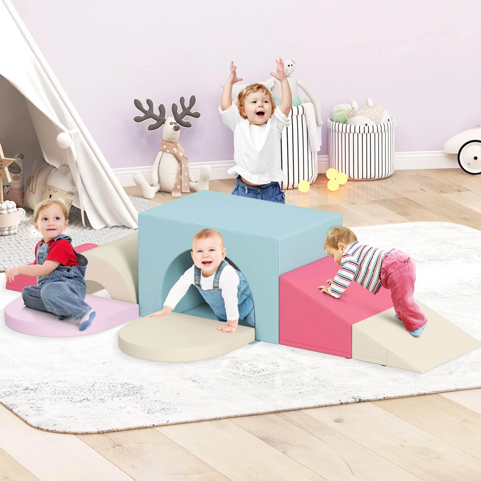 7-Piece Foam Climbing Blocks Soft PU Leather Play Gym - Image 2