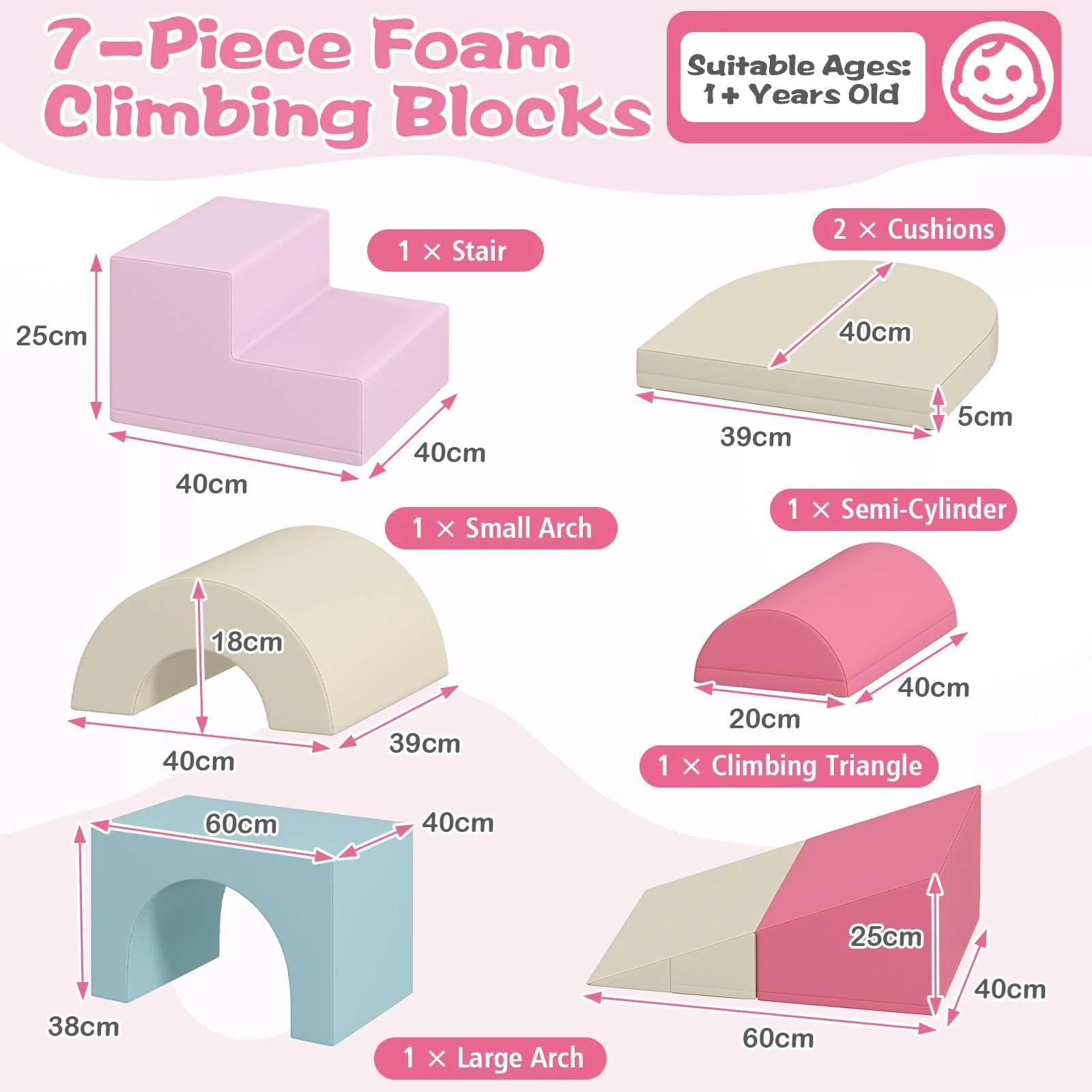 7-Piece Foam Climbing Blocks Soft PU Leather Play Gym - Image 3