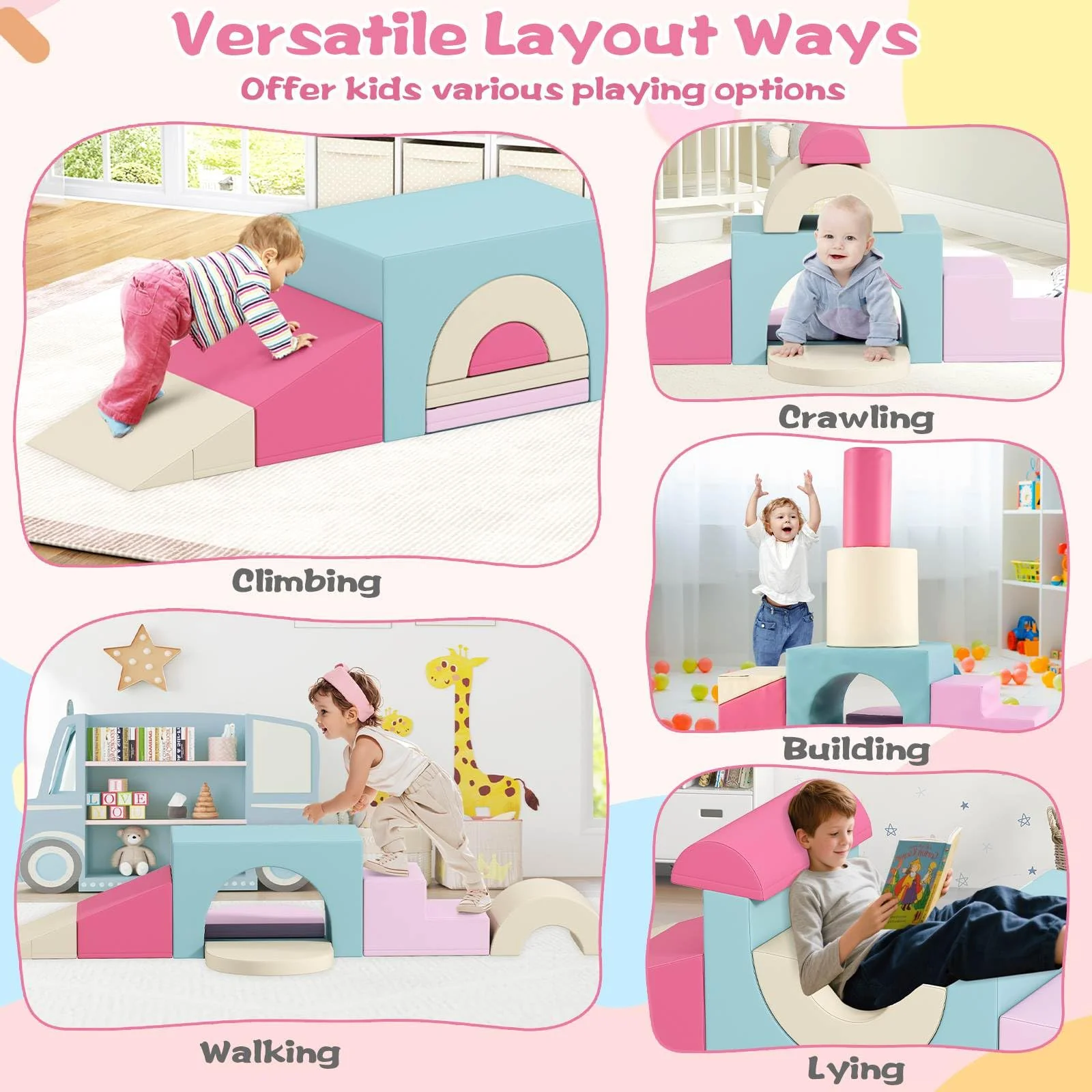 7-Piece Foam Climbing Blocks Soft PU Leather Play Gym - Image 4