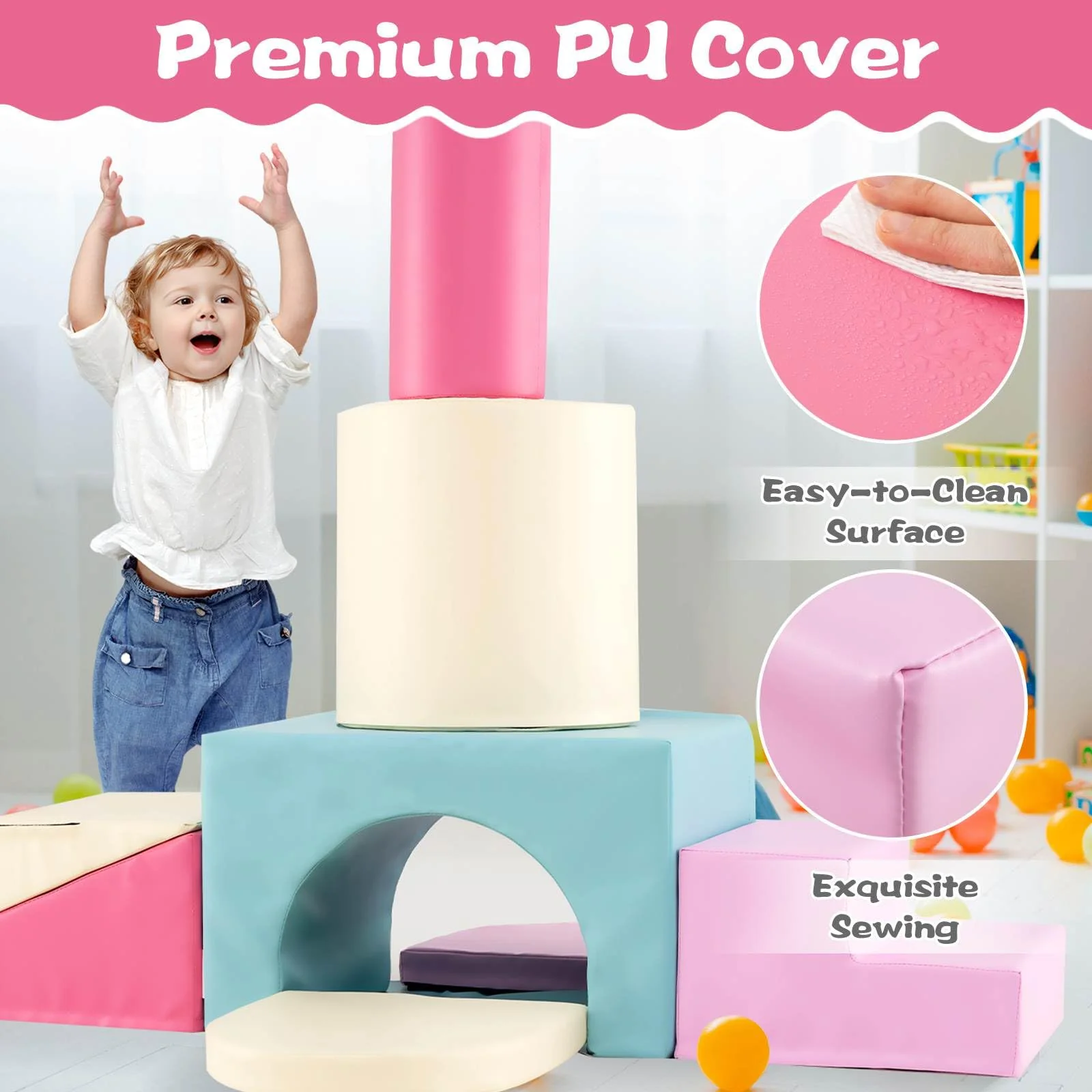 7-Piece Foam Climbing Blocks Soft PU Leather Play Gym - Image 8