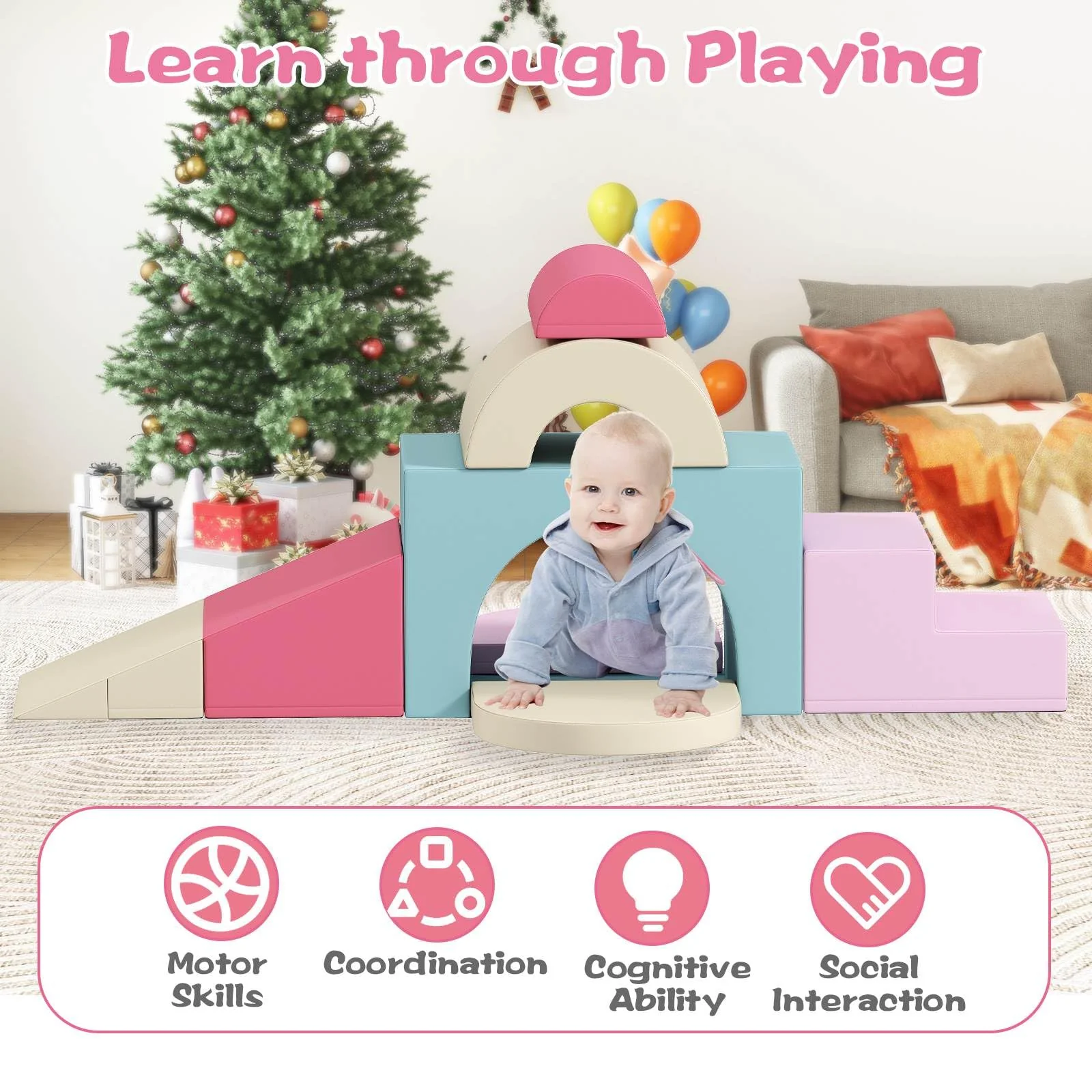 7-Piece Foam Climbing Blocks Soft PU Leather Play Gym - Image 9