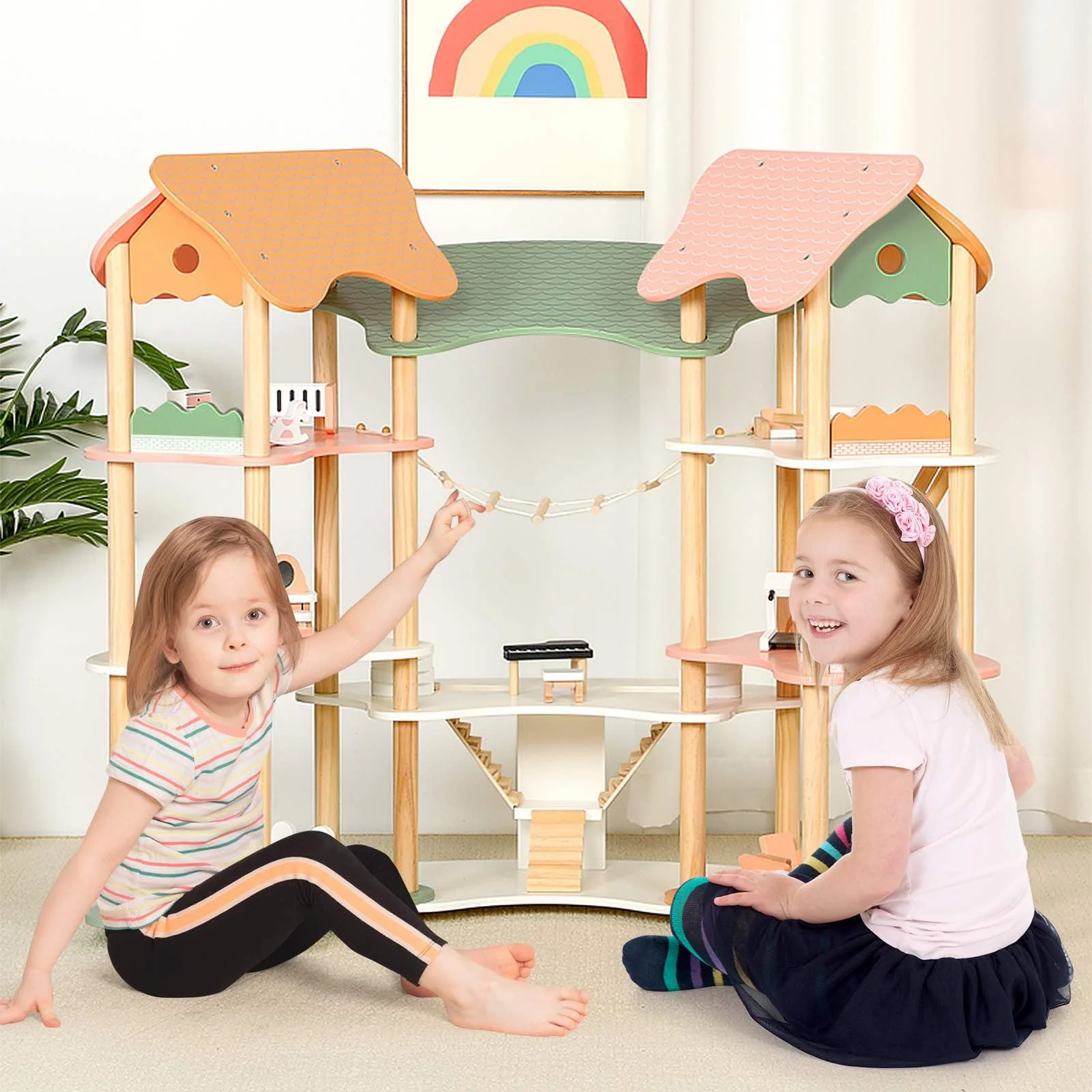 7-Room 3-Tier Doll House w/32PCS Realistic Furniture Accessories - Image 3