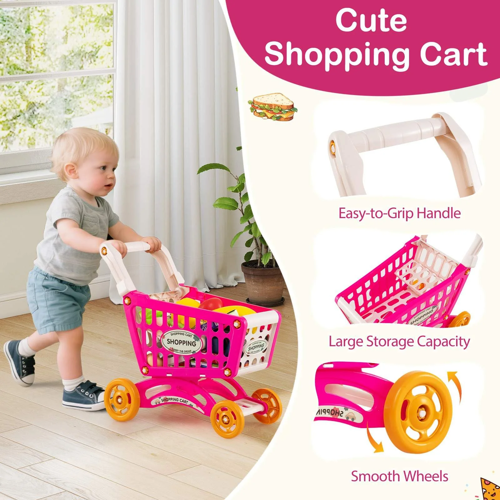 76PCS Supermarket Playset, Kids Pretend Play Grocery Store Set with Shopping Cart - Image 5