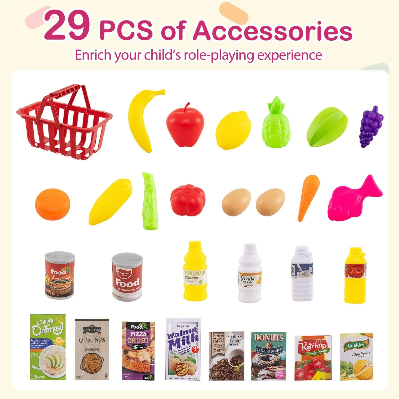 76PCS Supermarket Playset, Kids Pretend Play Grocery Store Set with Shopping Cart - Image 6