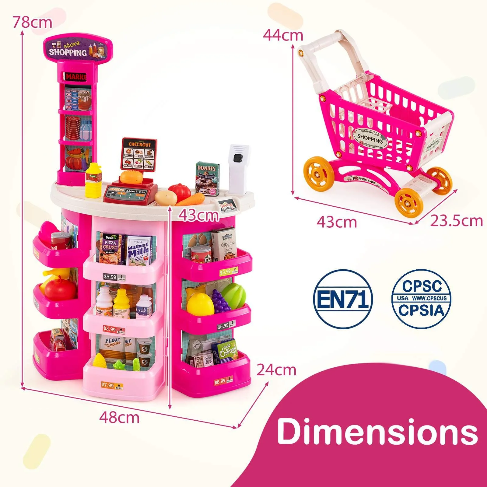 76PCS Supermarket Playset, Kids Pretend Play Grocery Store Set with Shopping Cart - Image 7
