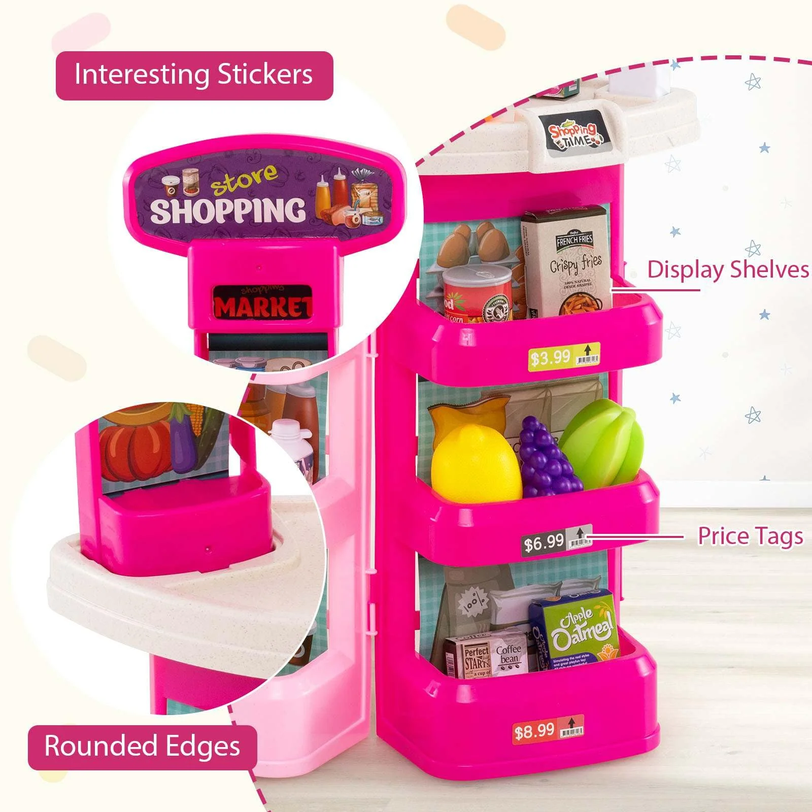76PCS Supermarket Playset, Kids Pretend Play Grocery Store Set with Shopping Cart - Image 8